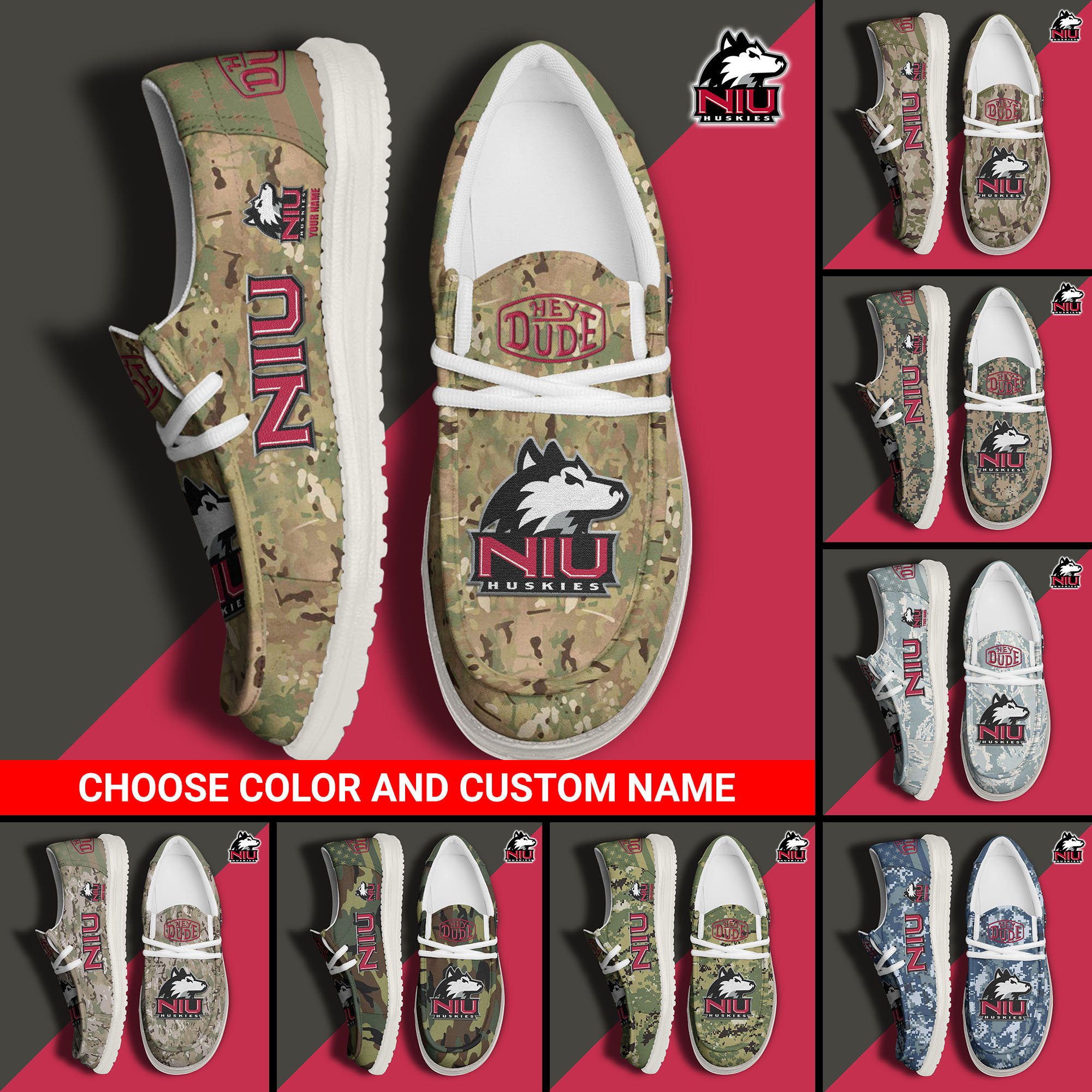 Northern Illinois Huskies Football Hey Dude Canvas Loafer Shoes Custom Your Name And Choose Your Camo 2024 version, Sport Shoes For Fan, Fan Gifts  EHIVM-61210