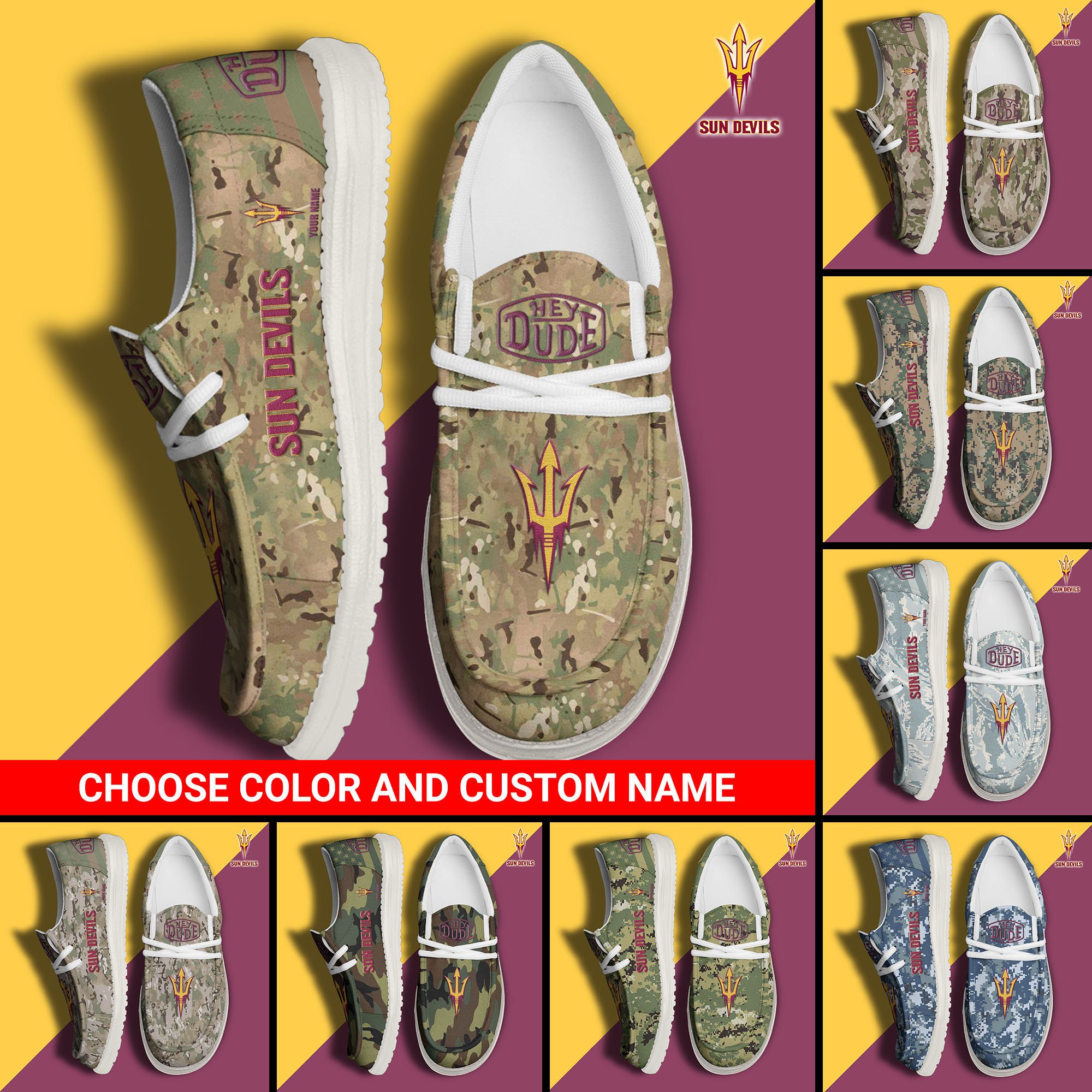 Arizona State Sun Devils Football Hey Dude Canvas Loafer Shoes Custom Your Name And Choose Your Camo 2024 version, Sport Shoes For Fan, Fan Gifts  EHIVM-61210