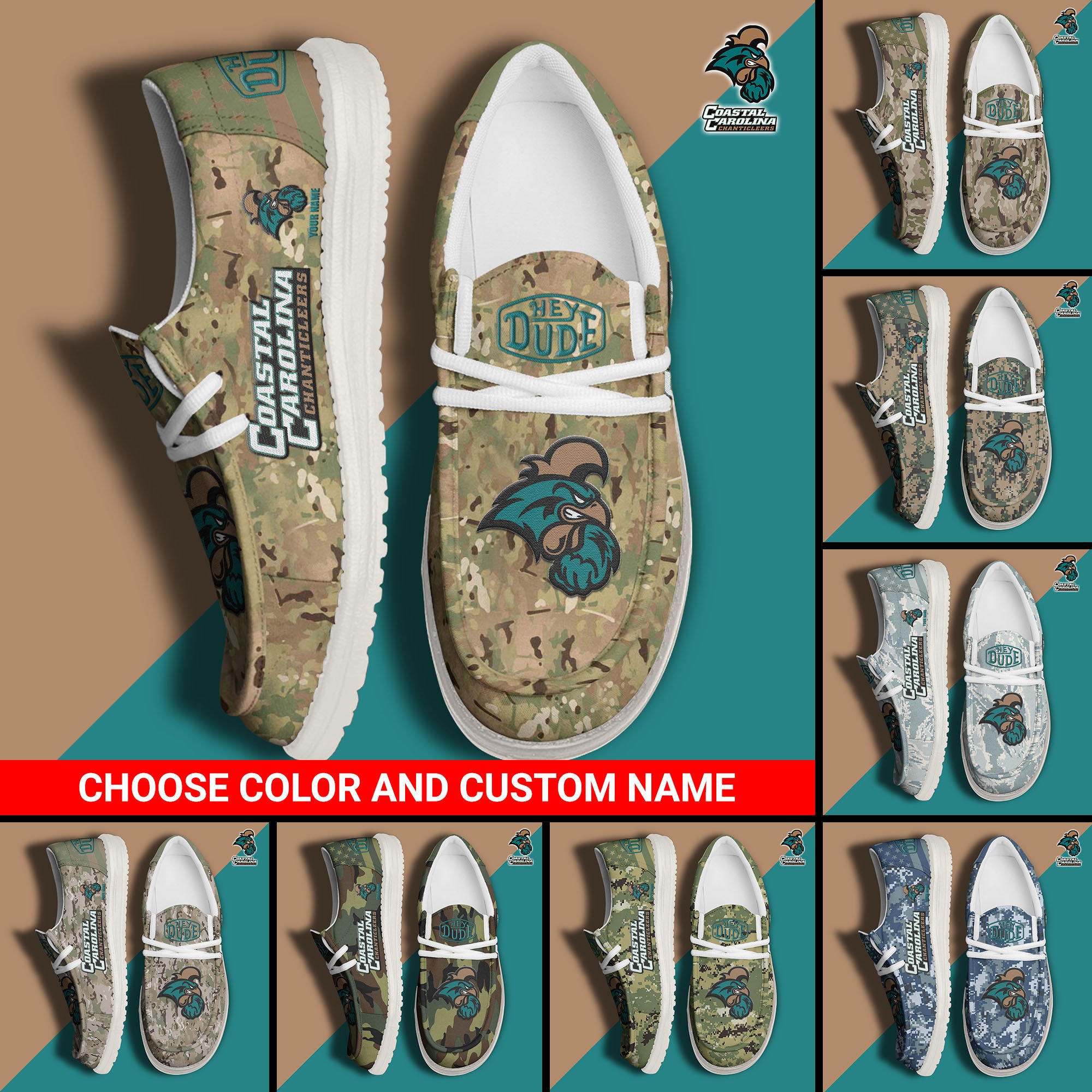 Coastal Carolina Chanticleers Football Hey Dude Canvas Loafer Shoes Custom Your Name And Choose Your Camo 2024 version, Sport Shoes For Fan, Fan Gifts  EHIVM-61210