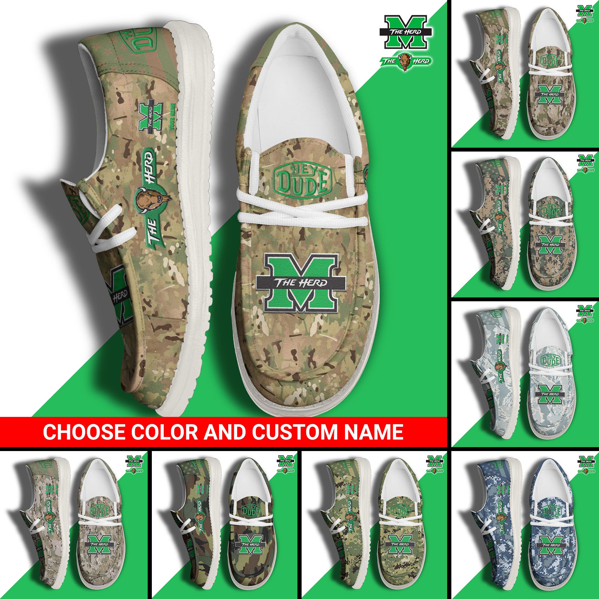 Marshall Thundering Herd Football Hey Dude Canvas Loafer Shoes Custom Your Name And Choose Your Camo 2024 version, Sport Shoes For Fan, Fan Gifts  EHIVM-61210