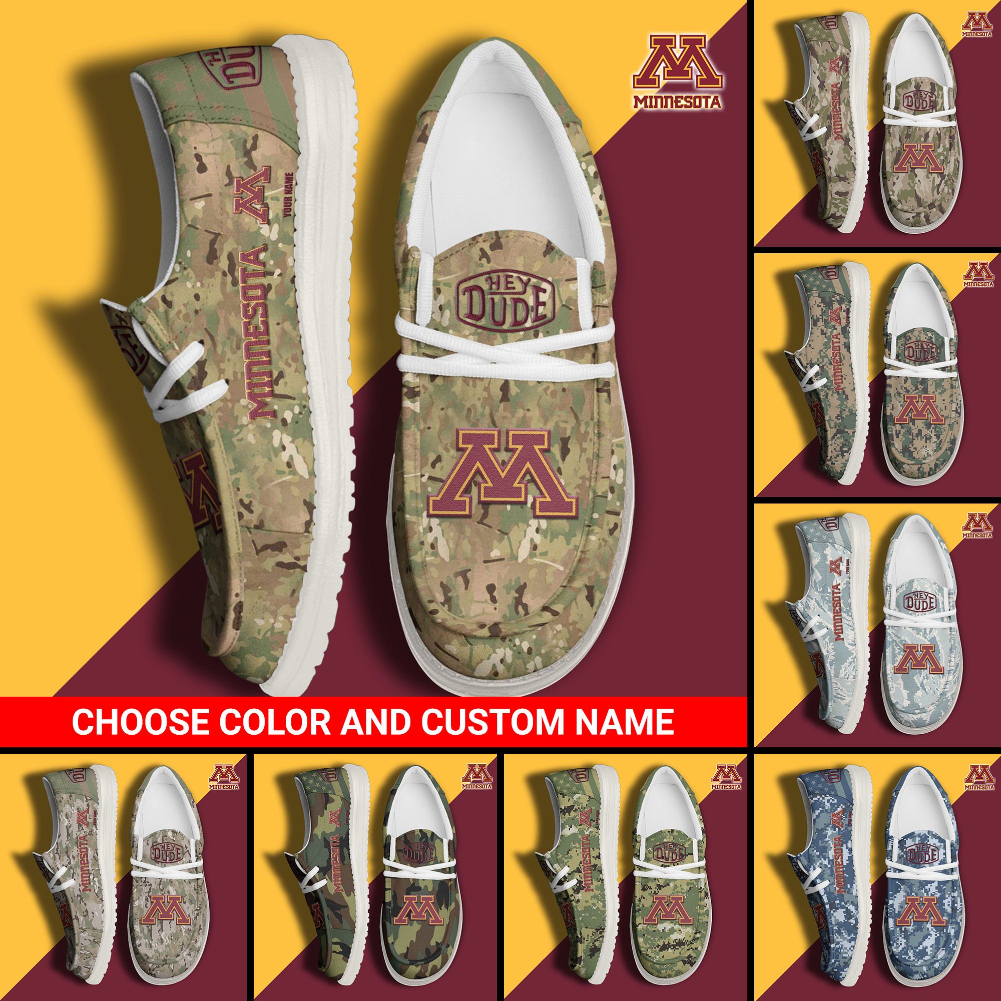 Minnesota Golden Gophers Football Hey Dude Canvas Loafer Shoes Custom Your Name And Choose Your Camo 2024 version, Sport Shoes For Fan, Fan Gifts  EHIVM-61210