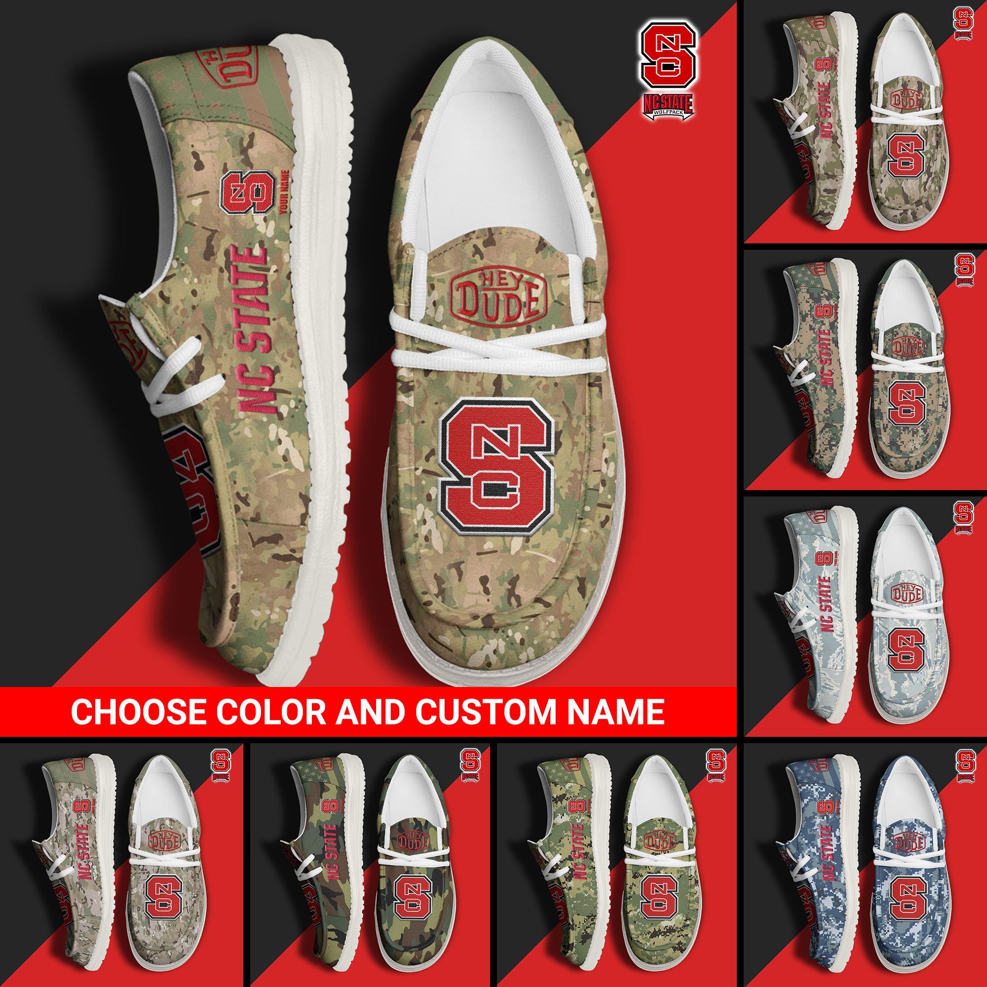 NC State Wolfpack Football Hey Dude Canvas Loafer Shoes Custom Your Name And Choose Your Camo 2024 version, Sport Shoes For Fan, Fan Gifts  EHIVM-61210