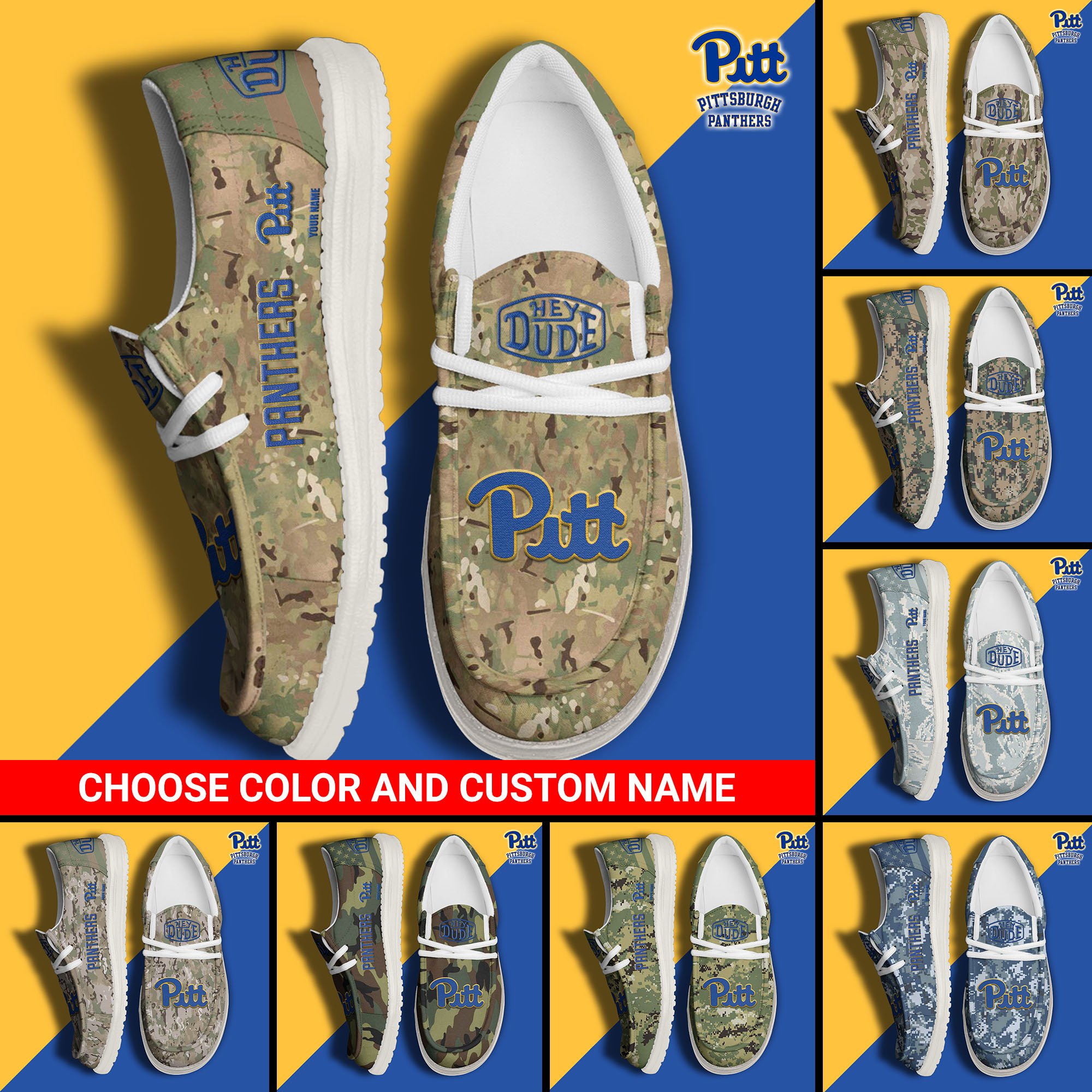 Pittsburgh Panthers Football Hey Dude Canvas Loafer Shoes Custom Your Name And Choose Your Camo 2024 version, Sport Shoes For Fan, Fan Gifts  EHIVM-61210