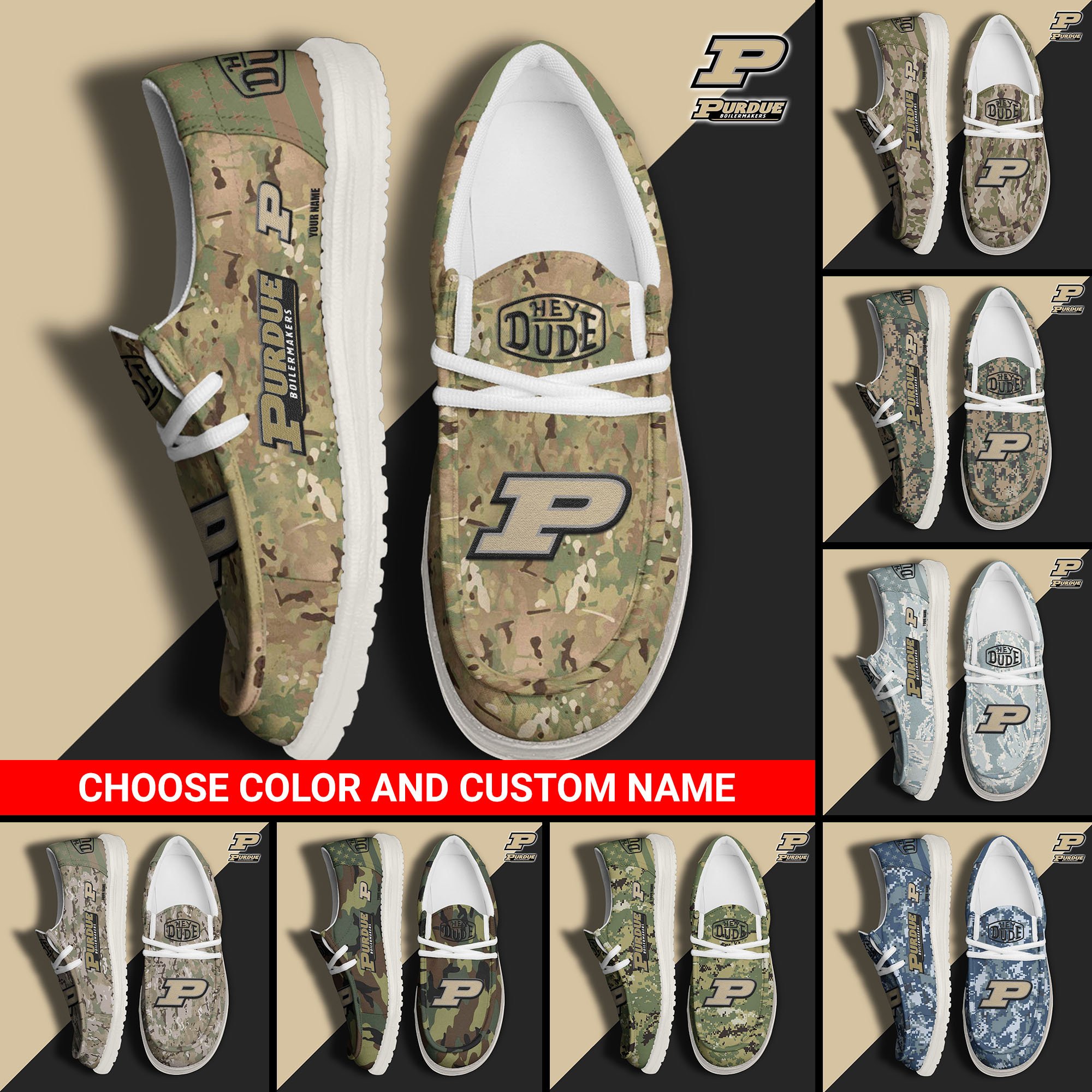 Purdue Boilermakers Football Hey Dude Canvas Loafer Shoes Custom Your Name And Choose Your Camo 2024 version, Sport Shoes For Fan, Fan Gifts  EHIVM-61210