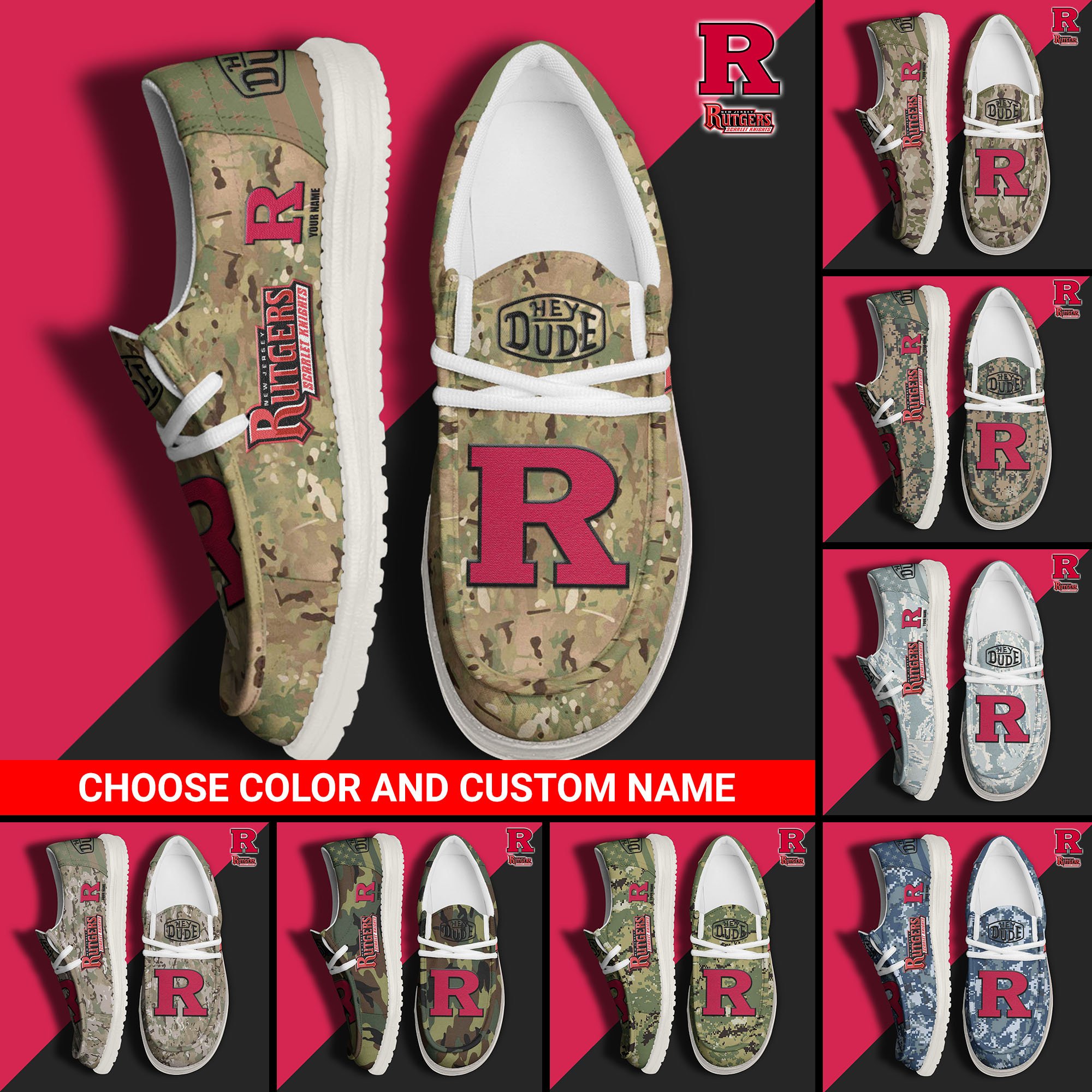 Rutgers Scarlet Knights Football Hey Dude Canvas Loafer Shoes Custom Your Name And Choose Your Camo 2024 version, Sport Shoes For Fan, Fan Gifts  EHIVM-61210