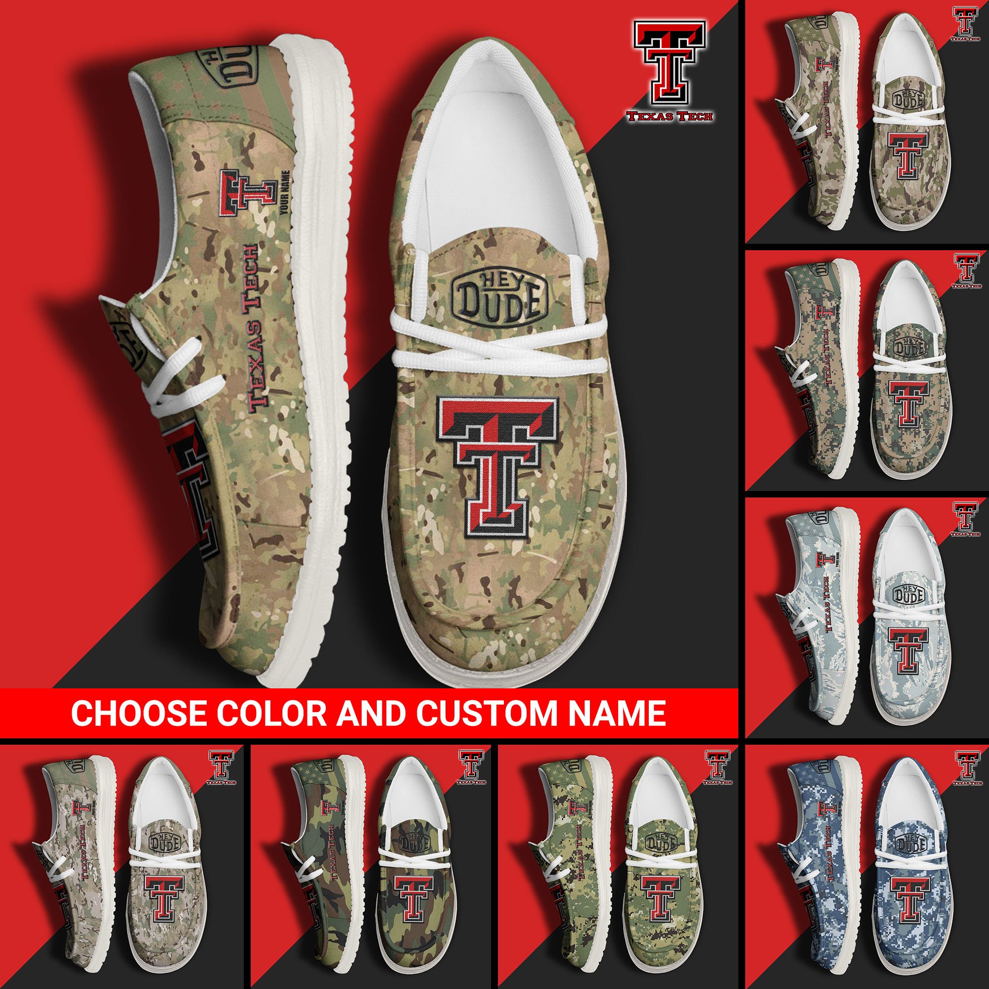 Texas Tech Red Raiders Football Hey Dude Canvas Loafer Shoes Custom Your Name And Choose Your Camo 2024 version, Sport Shoes For Fan, Fan Gifts  EHIVM-61210