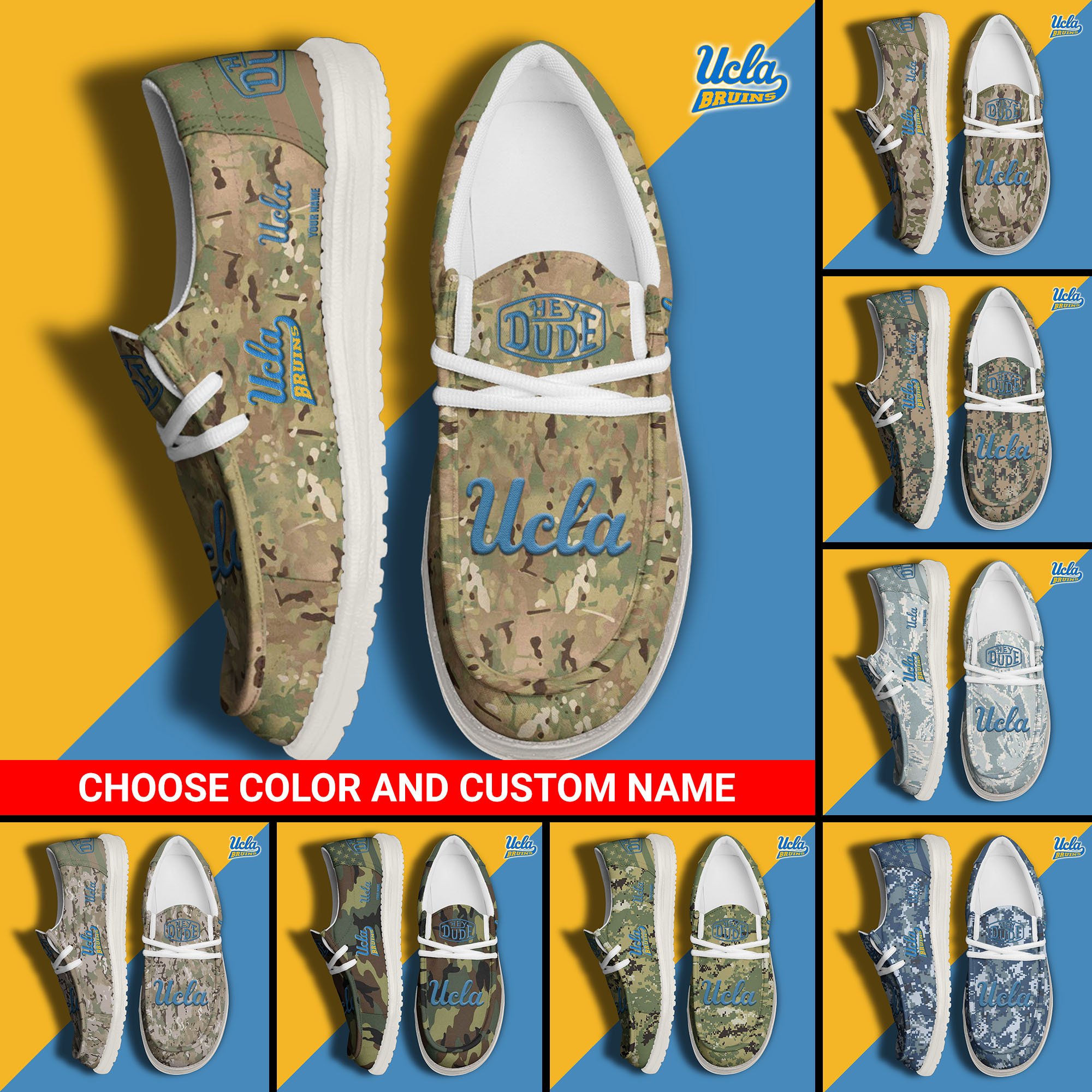 UCLA Bruins Football Hey Dude Canvas Loafer Shoes Custom Your Name And Choose Your Camo 2024 version, Sport Shoes For Fan, Fan Gifts  EHIVM-61210