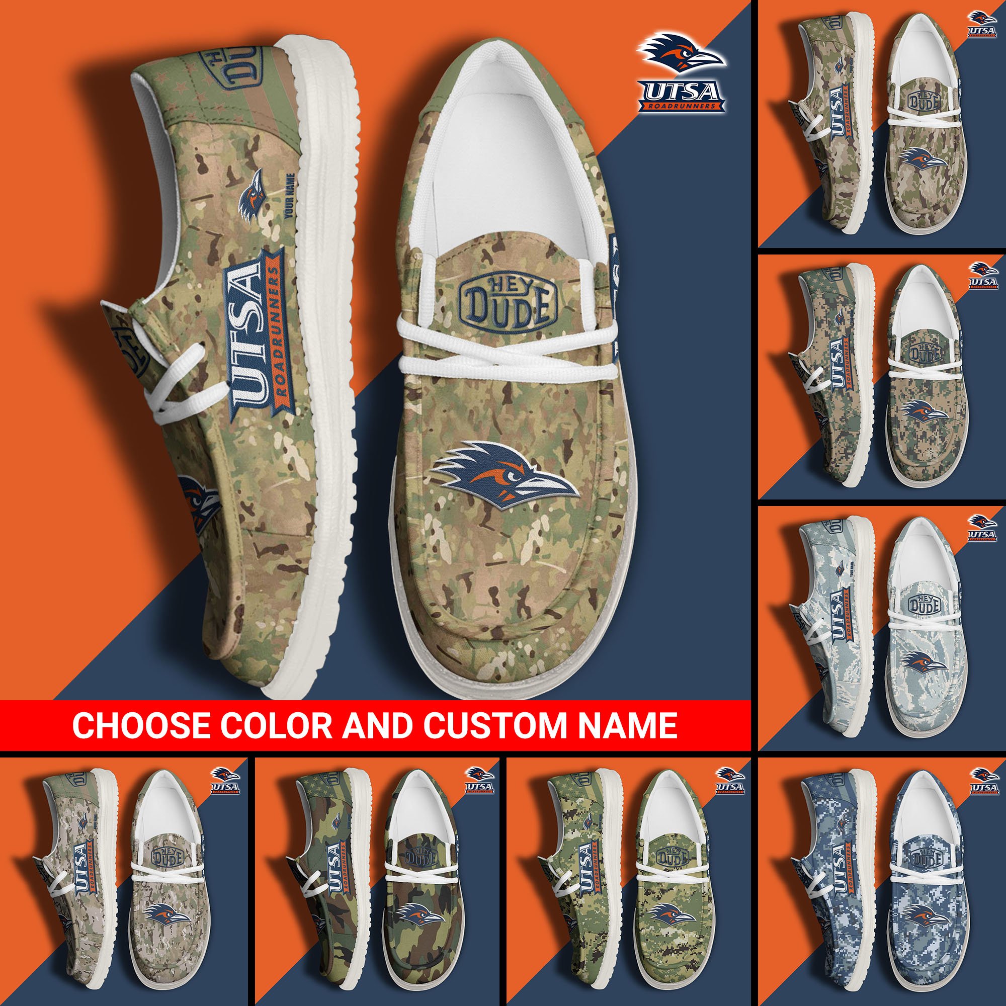 UTSA Roadrunners Football Hey Dude Canvas Loafer Shoes Custom Your Name And Choose Your Camo 2024 version, Sport Shoes For Fan, Fan Gifts  EHIVM-61210