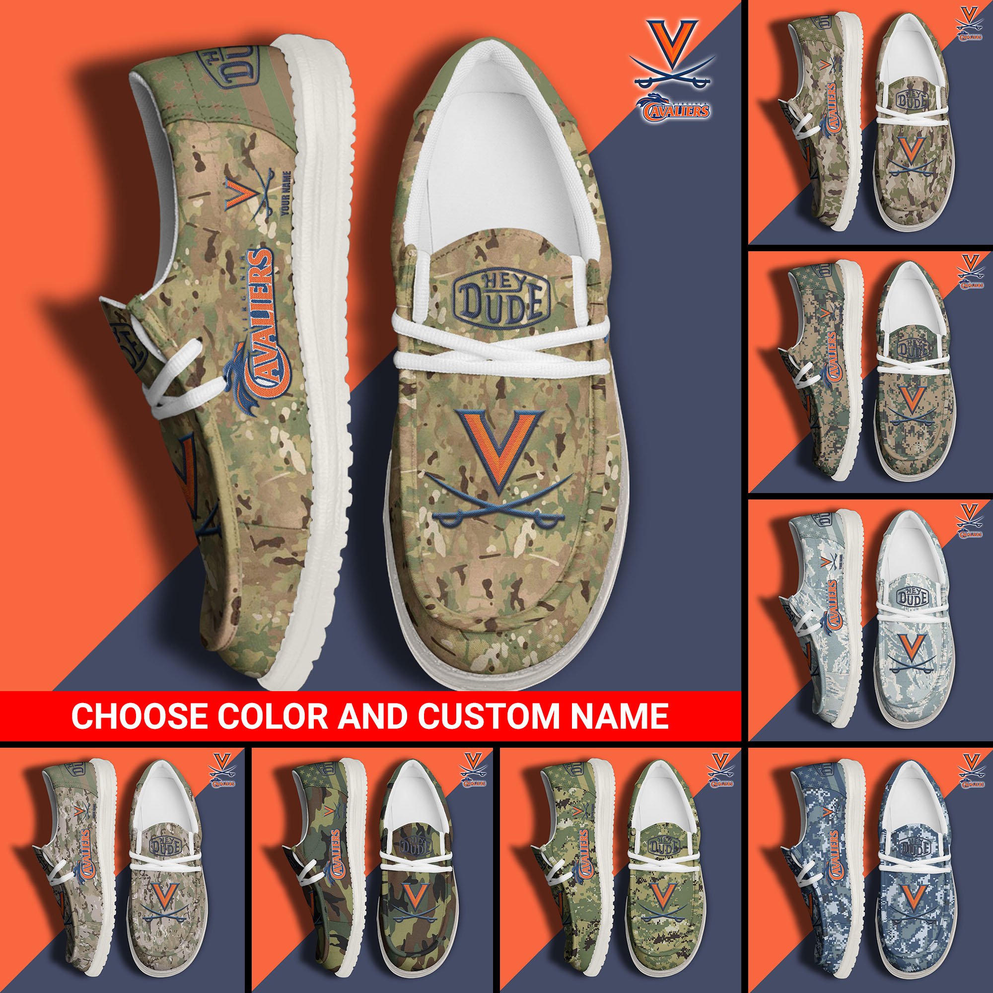 Virginia Cavaliers Football Hey Dude Canvas Loafer Shoes Custom Your Name And Choose Your Camo 2024 version, Sport Shoes For Fan, Fan Gifts  EHIVM-61210