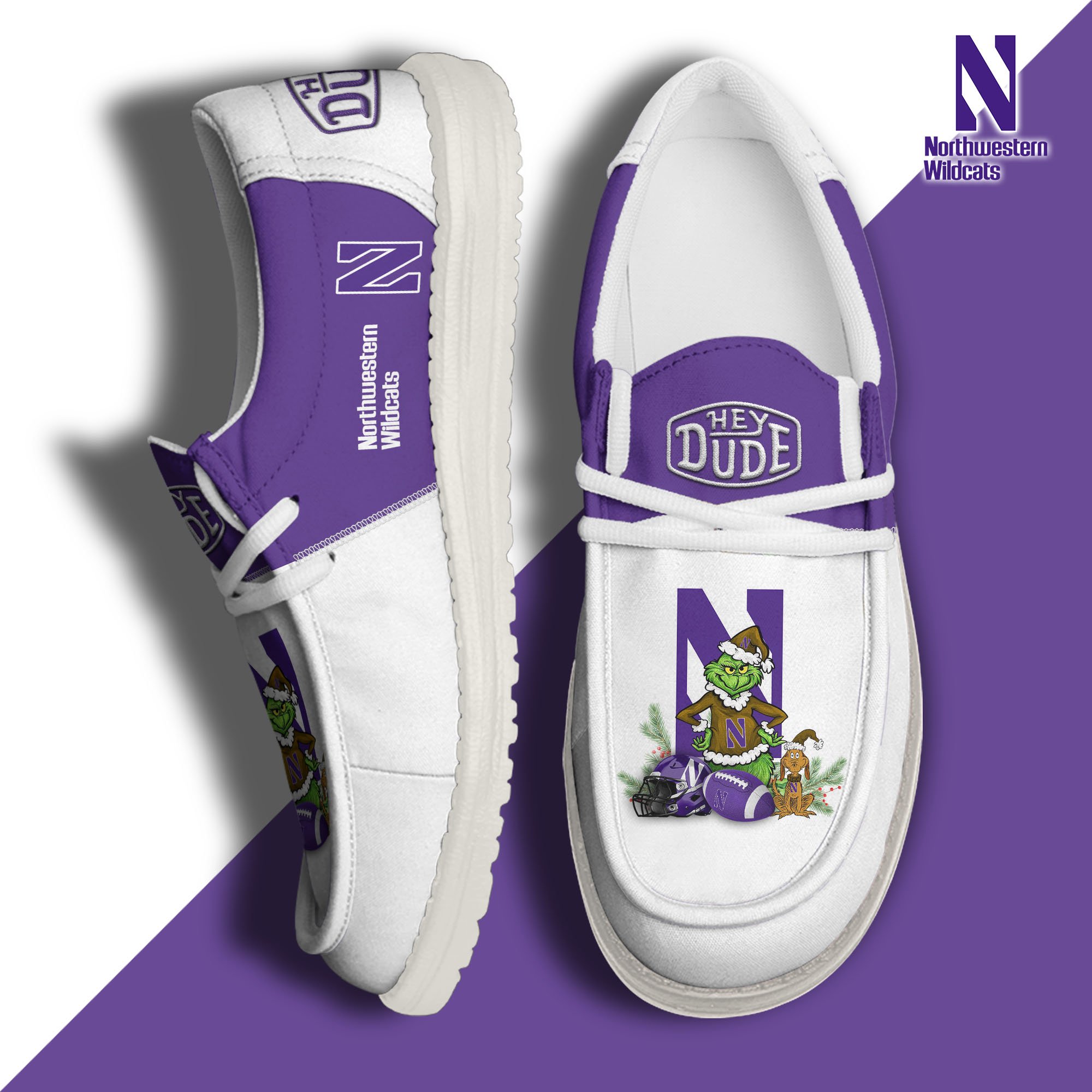 Northwestern Wildcats Football Hey Dude Canvas Loafer Shoes Custom Your Name 2024 version, Sport Shoes For Fan, Fan Gifts EHIVM-61211