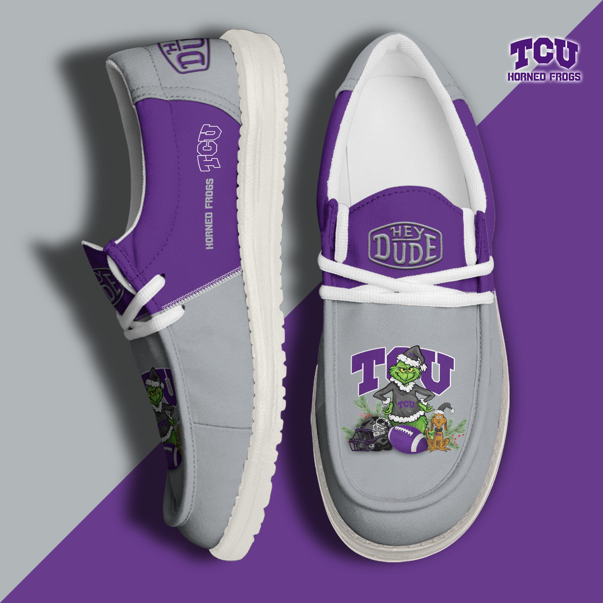 TCU Horned Frogs Football Hey Dude Canvas Loafer Shoes Custom Your Name 2024 version, Sport Shoes For Fan, Fan Gifts EHIVM-61211