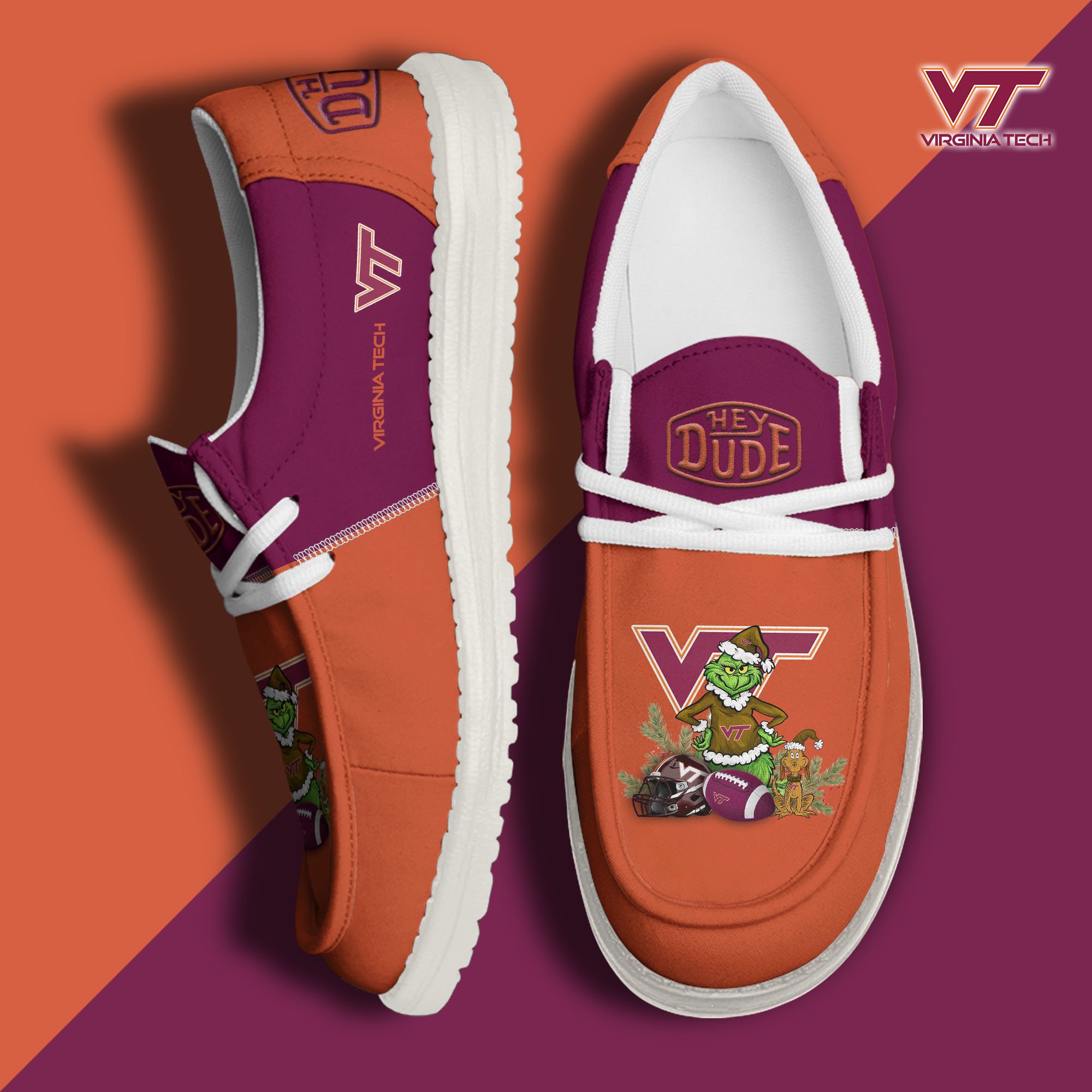 Virginia Tech Hokies Football Hey Dude Canvas Loafer Shoes Custom Your Name 2024 version, Sport Shoes For Fan, Fan Gifts EHIVM-61211