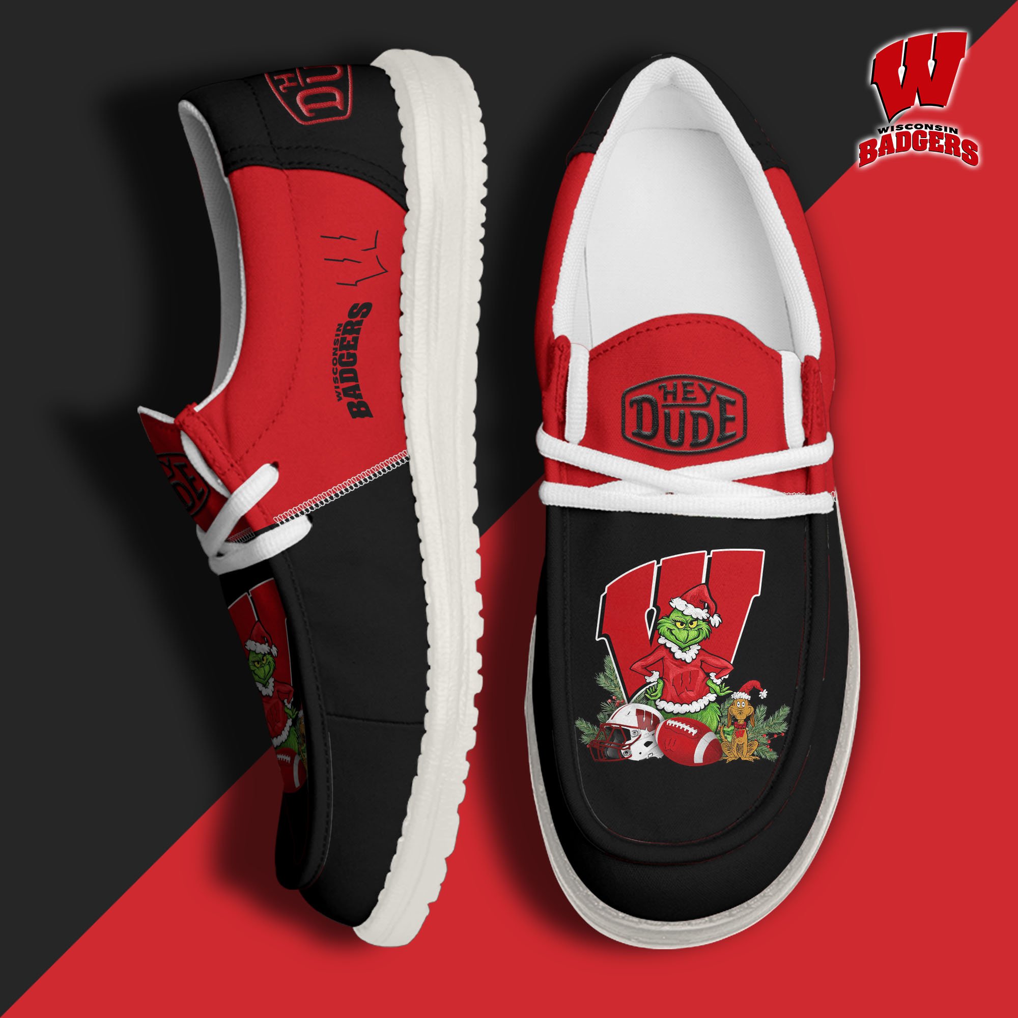 Wisconsin Badgers Football Hey Dude Canvas Loafer Shoes Custom Your Name 2024 version, Sport Shoes For Fan, Fan Gifts EHIVM-61211