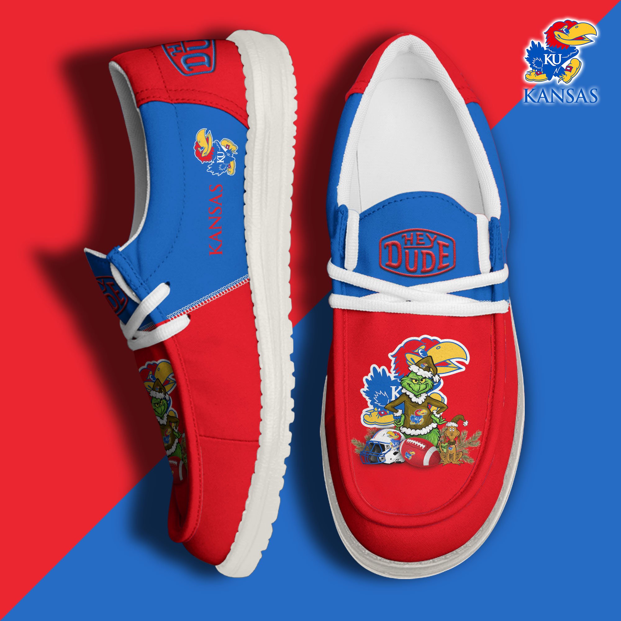 Kansas Jayhawks Football Hey Dude Canvas Loafer Shoes Custom Your Name 2024 version, Sport Shoes For Fan, Fan Gifts EHIVM-61211