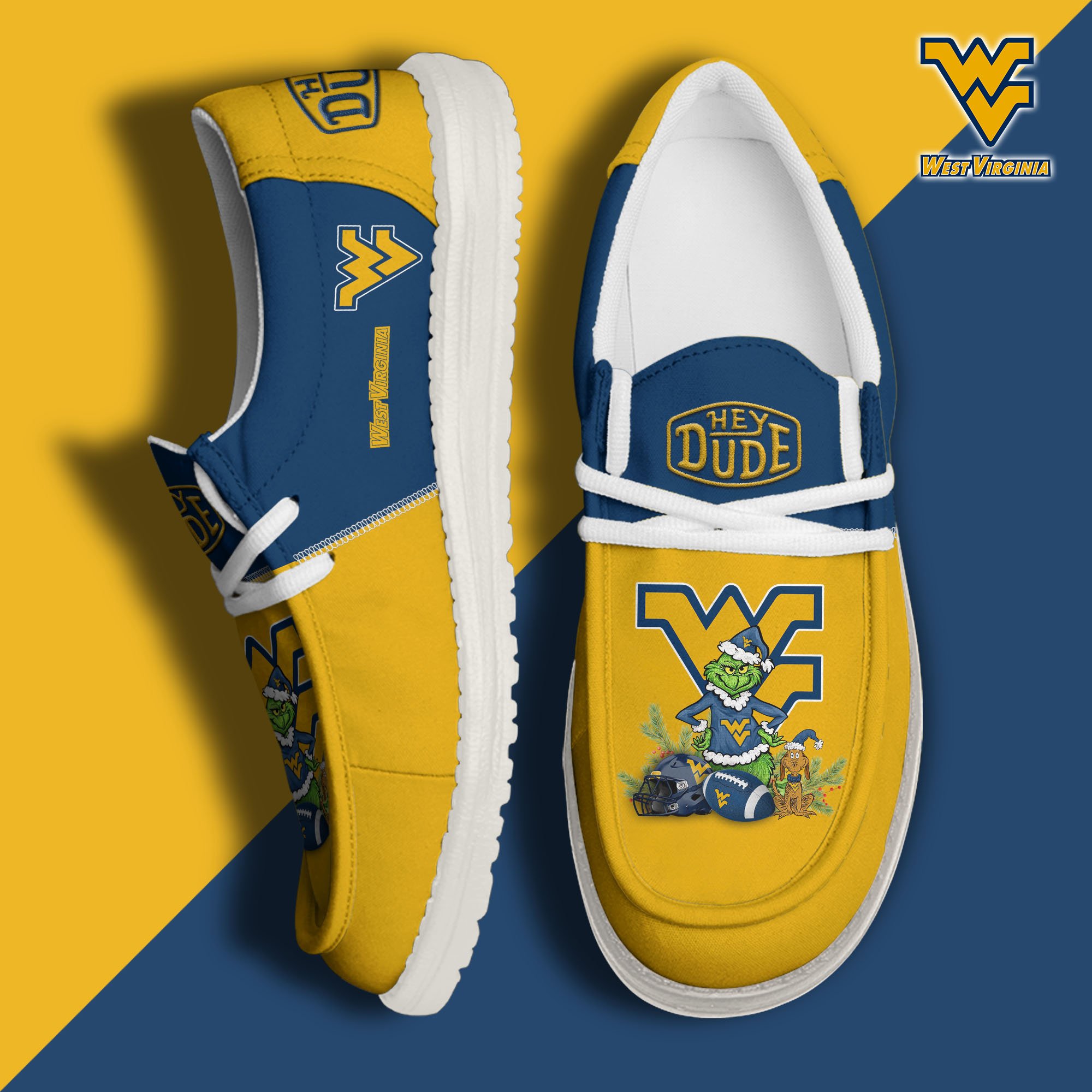 West Virginia Mountaineers Football Hey Dude Canvas Loafer Shoes Custom Your Name 2024 version, Sport Shoes For Fan, Fan Gifts EHIVM-61211