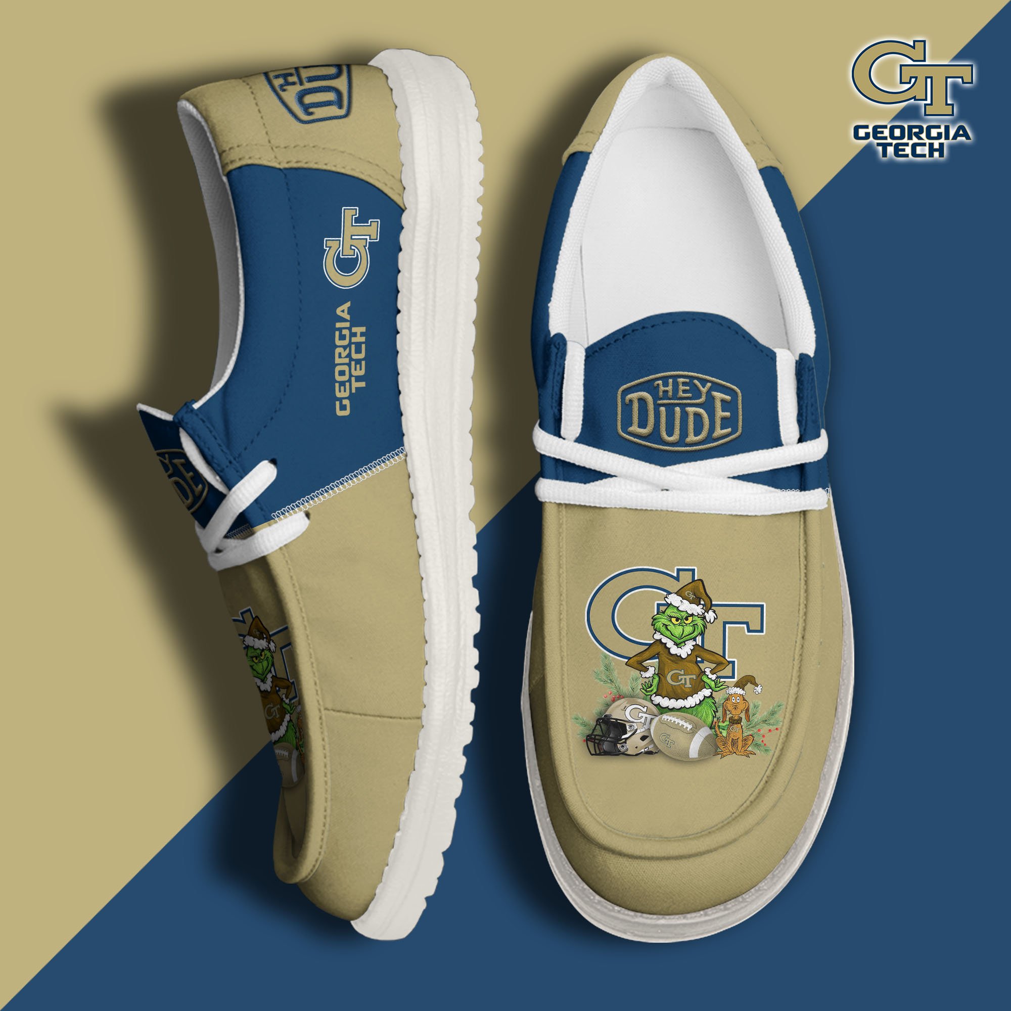 Georgia Tech Yellow Jackets Football Hey Dude Canvas Loafer Shoes Custom Your Name 2024 version, Sport Shoes For Fan, Fan Gifts EHIVM-61211