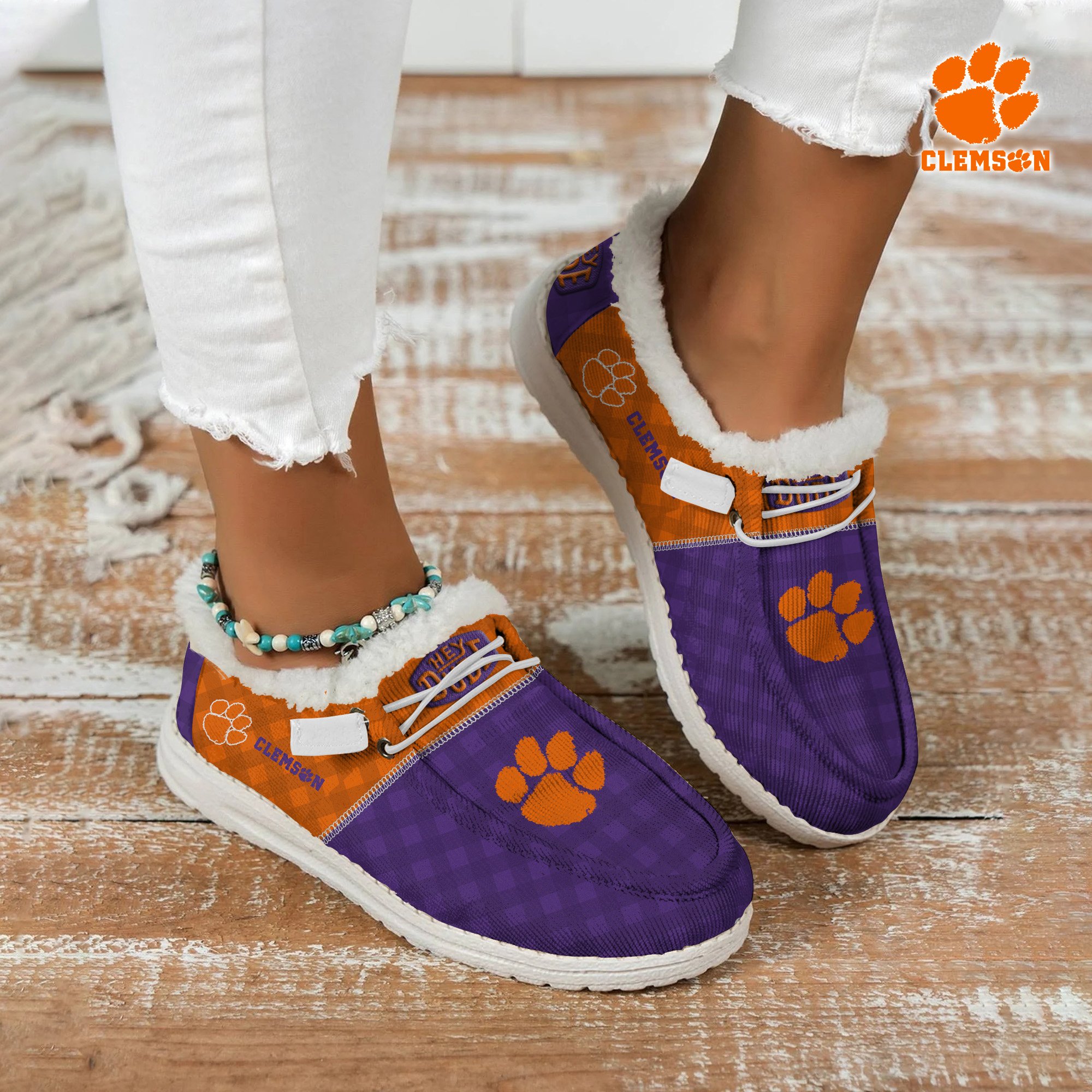 Clemson Tigers Football Hey Dude With Warm Fur Lining Shoes Custom Your Name 2024 version, Sport Shoes For Fan, Fan Gifts EHIVM-61674