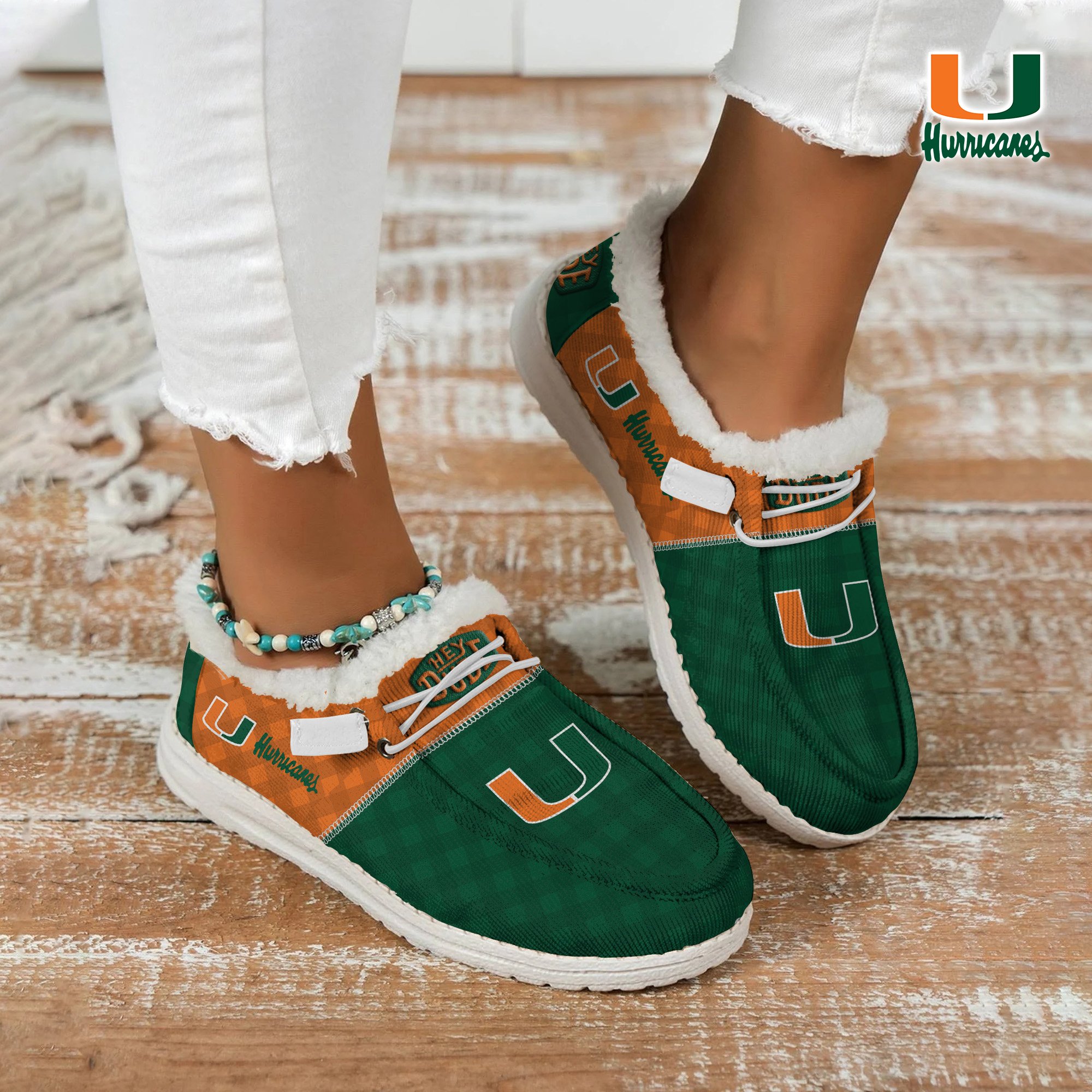 Miami Hurricanes Football Hey Dude With Warm Fur Lining Shoes Custom Your Name 2024 version, Sport Shoes For Fan, Fan Gifts EHIVM-61674