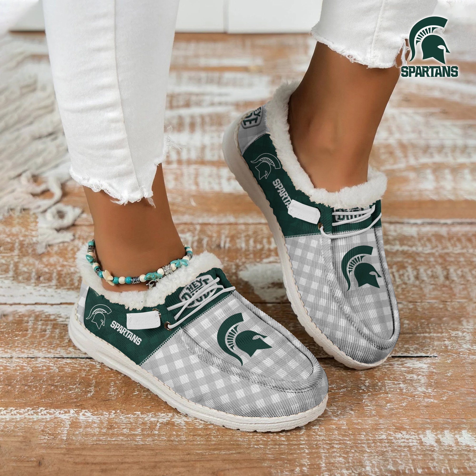 Michigan State Spartans Football Hey Dude With Warm Fur Lining Shoes Custom Your Name 2024 version, Sport Shoes For Fan, Fan Gifts EHIVM-61674