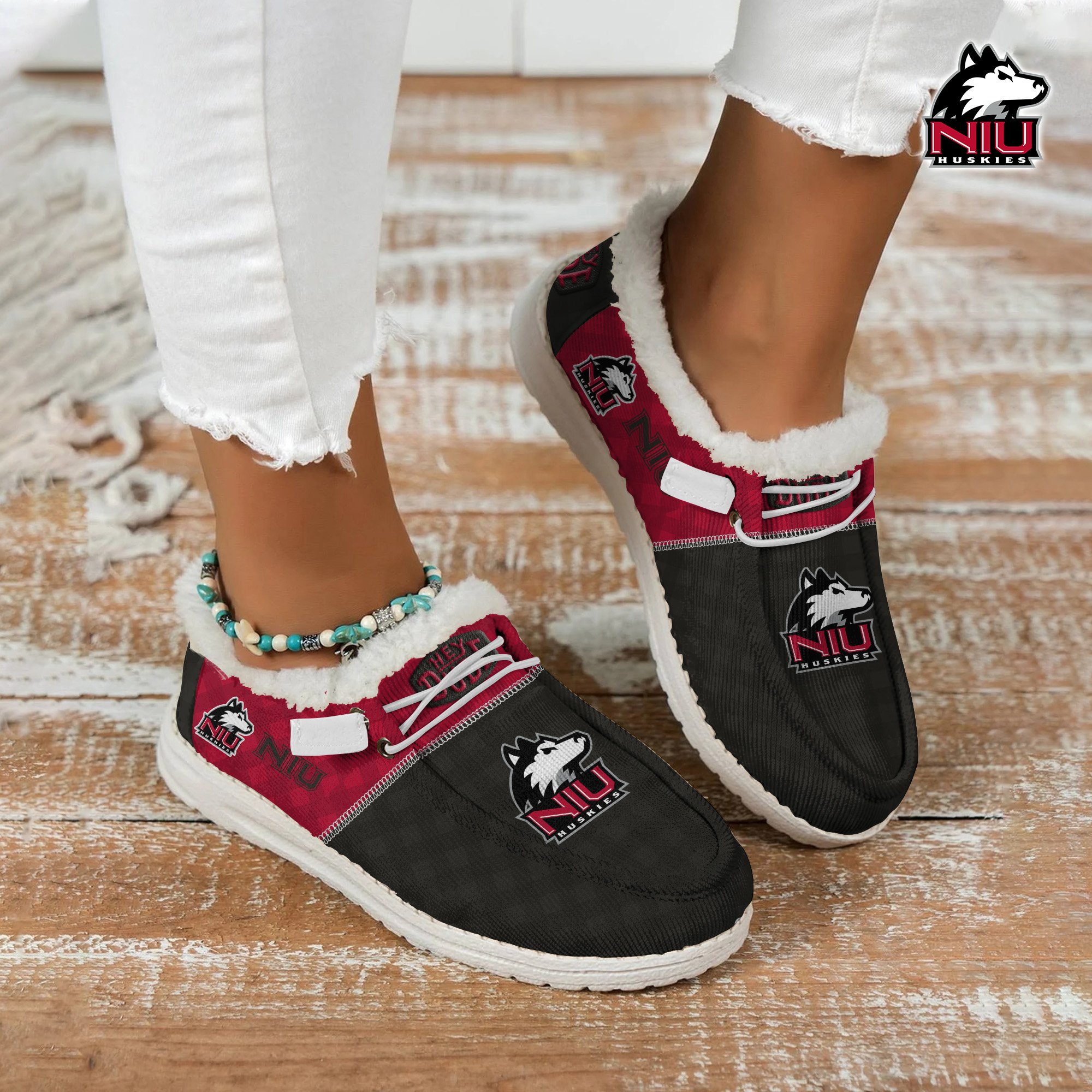 Northern Illinois Huskies Football Hey Dude With Warm Fur Lining Shoes Custom Your Name 2024 version, Sport Shoes For Fan, Fan Gifts EHIVM-61674