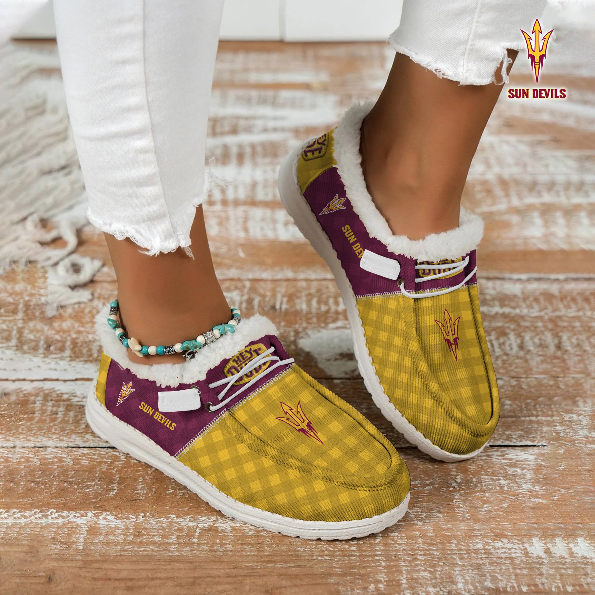 Arizona State Sun Devils Football Hey Dude With Warm Fur Lining Shoes Custom Your Name 2024 version, Sport Shoes For Fan, Fan Gifts EHIVM-61674