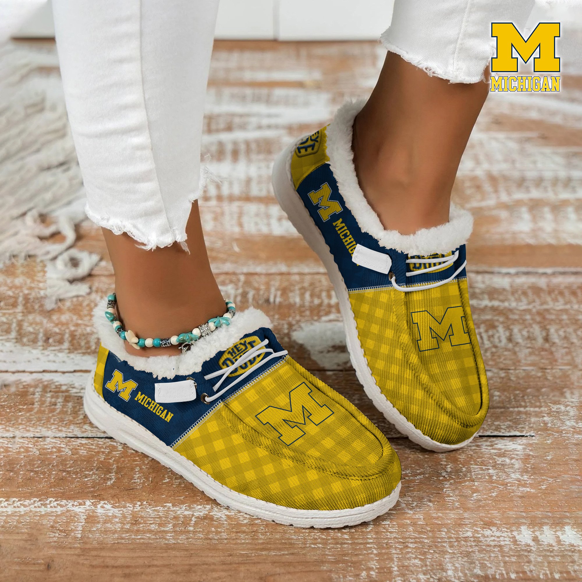 Michigan Wolverines Football Hey Dude With Warm Fur Lining Shoes Custom Your Name 2024 version, Sport Shoes For Fan, Fan Gifts EHIVM-61674