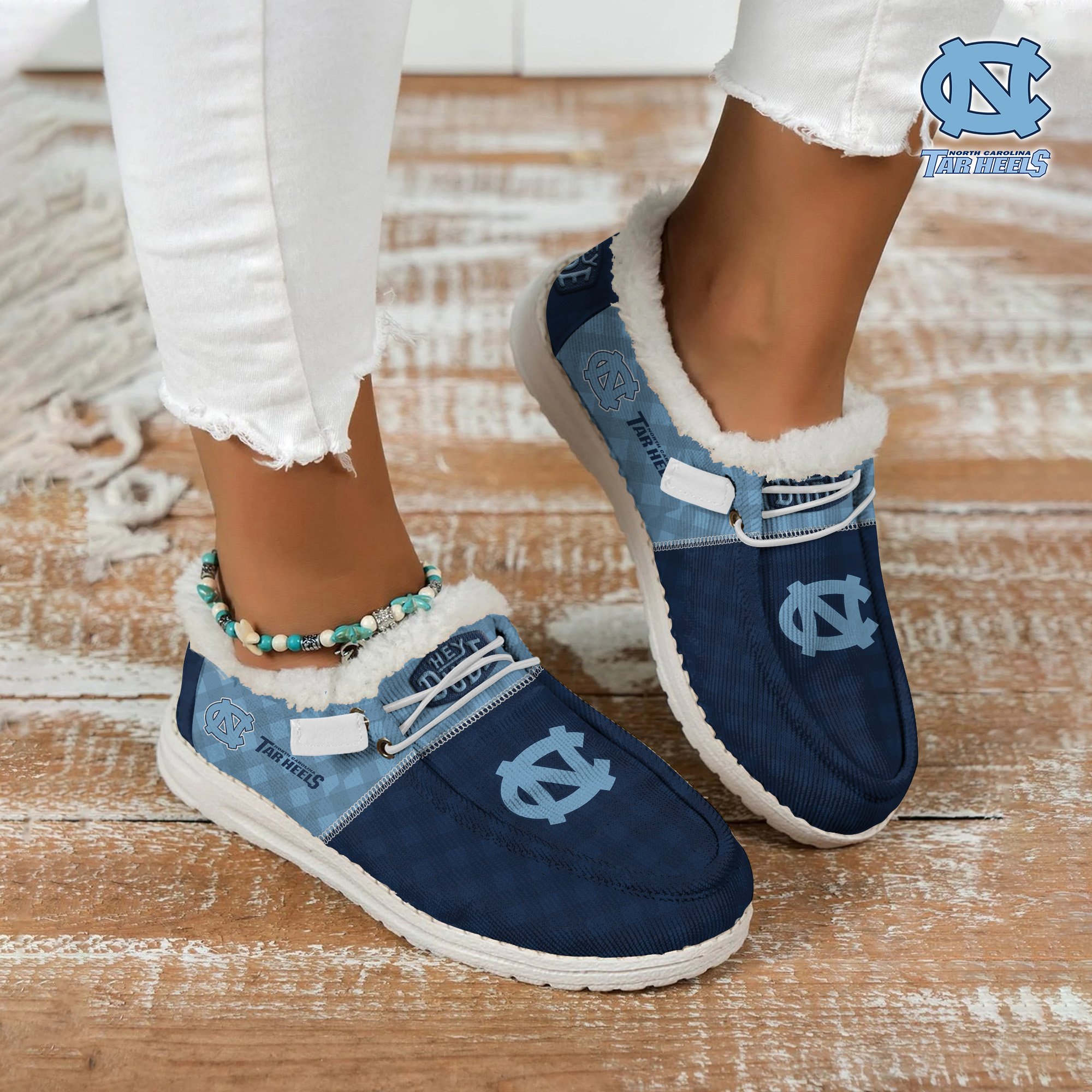 North Carolina Tar Heels Football Hey Dude With Warm Fur Lining Shoes Custom Your Name 2024 version, Sport Shoes For Fan, Fan Gifts EHIVM-61674