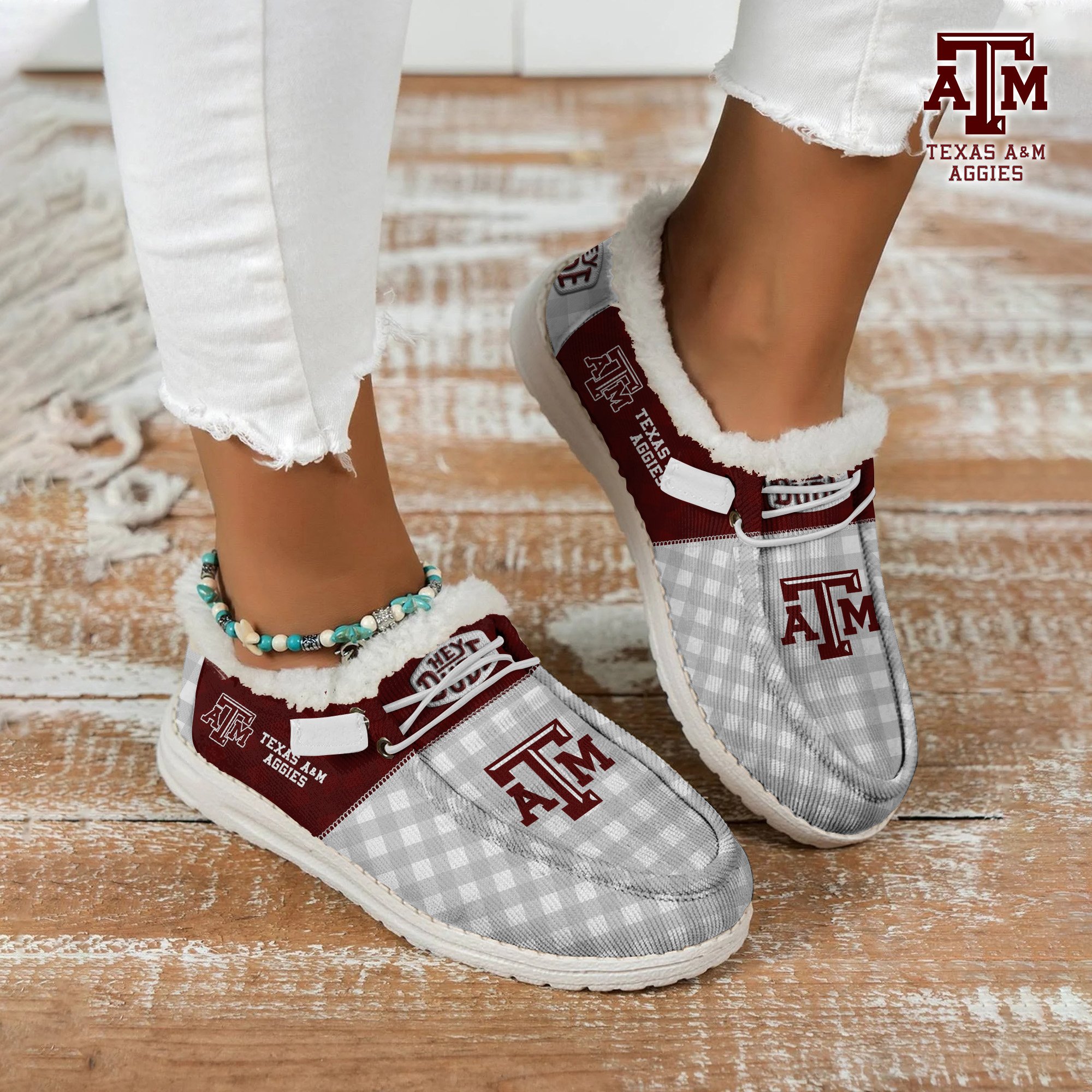 Texas A&M Aggies Football Hey Dude With Warm Fur Lining Shoes Custom Your Name 2024 version, Sport Shoes For Fan, Fan Gifts EHIVM-61674