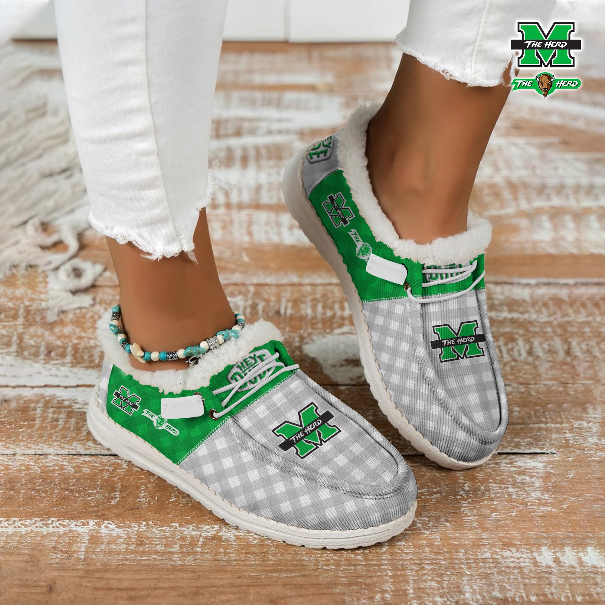 Marshall Thundering Herd Football Hey Dude With Warm Fur Lining Shoes Custom Your Name 2024 version, Sport Shoes For Fan, Fan Gifts EHIVM-61674