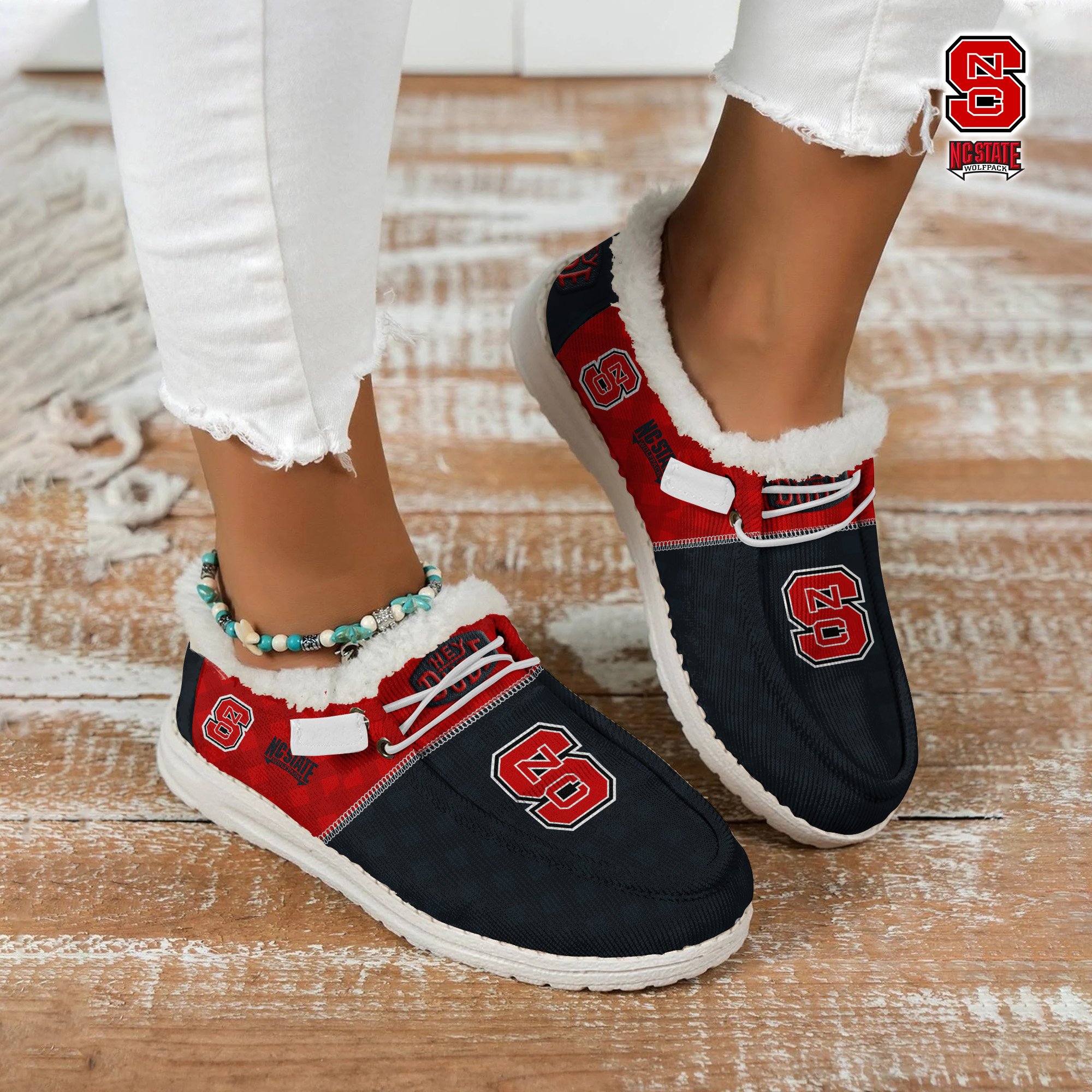 NC State Wolfpack Football Hey Dude With Warm Fur Lining Shoes Custom Your Name 2024 version, Sport Shoes For Fan, Fan Gifts EHIVM-61674