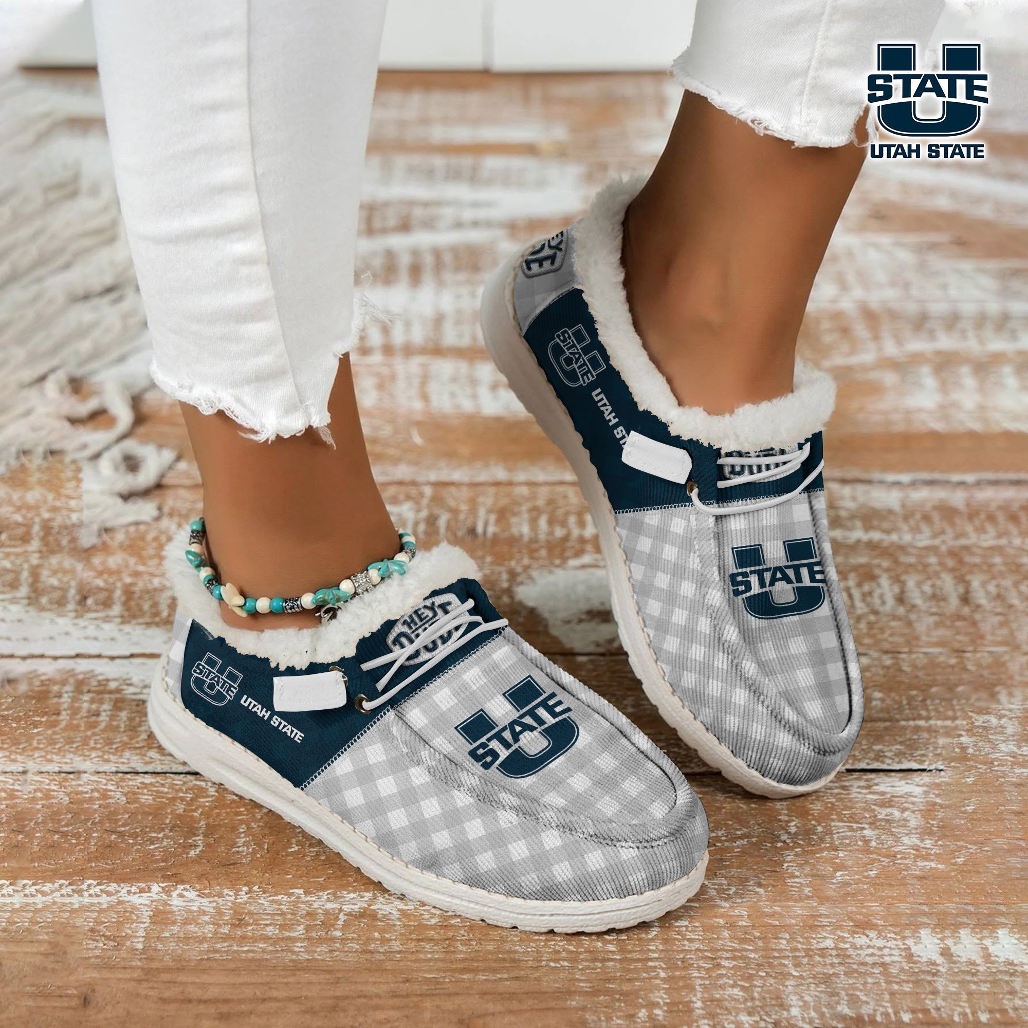 Utah State Aggies Football Hey Dude With Warm Fur Lining Shoes Custom Your Name 2024 version, Sport Shoes For Fan, Fan Gifts EHIVM-61674