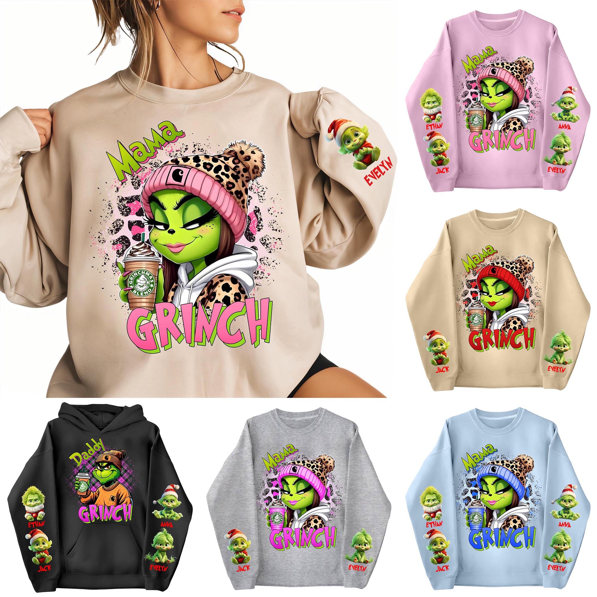 Grinch Sweatshirt, Hoodie Custom Mama Daddy With Kids Name, Grinch Sweatshirt, Hoodie For Family, Gifts For Christmas ETRG-62612