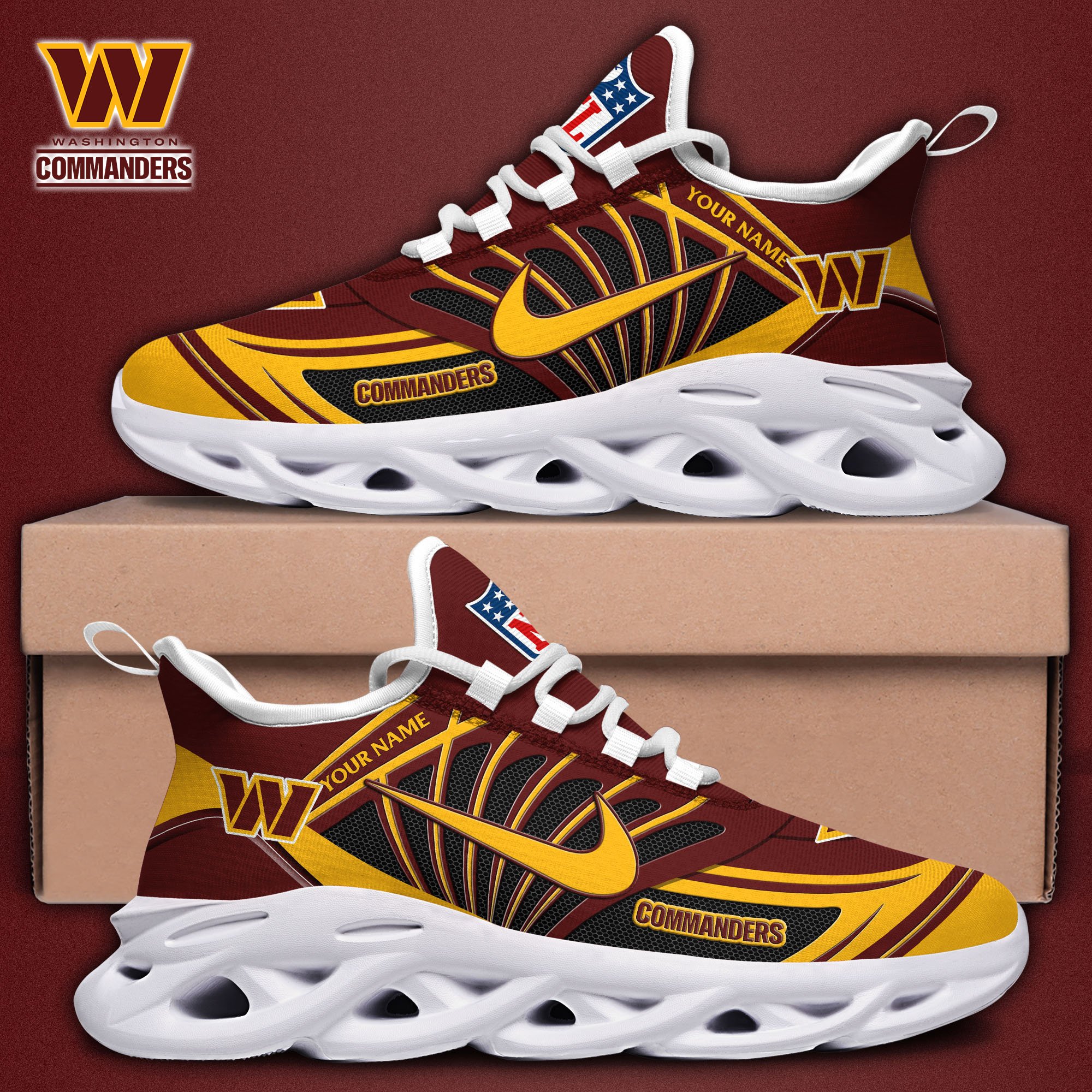 Washington Commanders Black Max Soul Shoes 2024 version, White Max Soul Shoes Custom Your Name, Sports Gift For Fan EHIVM-61898