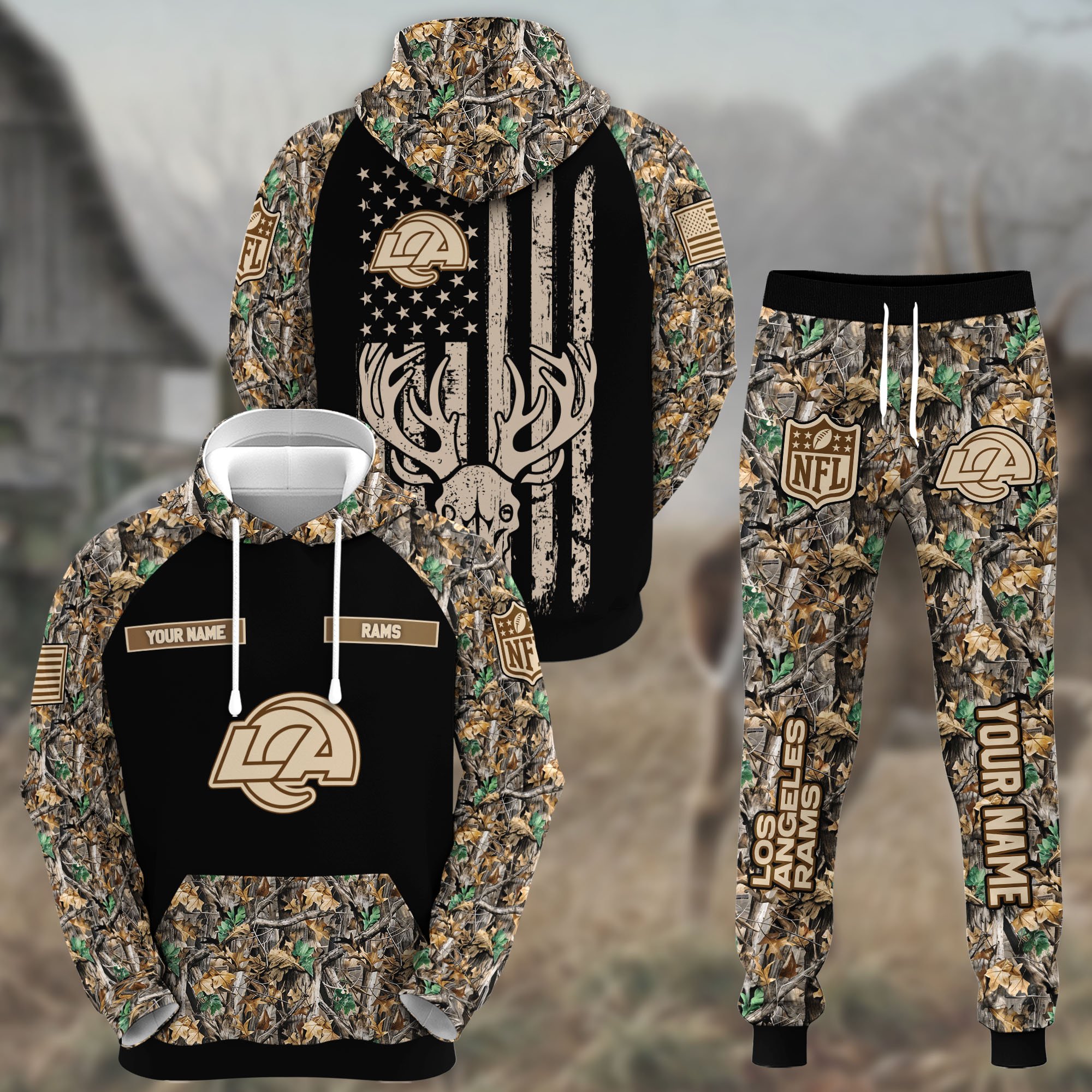 Los Angeles Rams Hunting Hoodie And Sweatpants Custom Your name , Sport Hoodie And Sweatpants, Sport Gifts For Fan EHIVM-62730