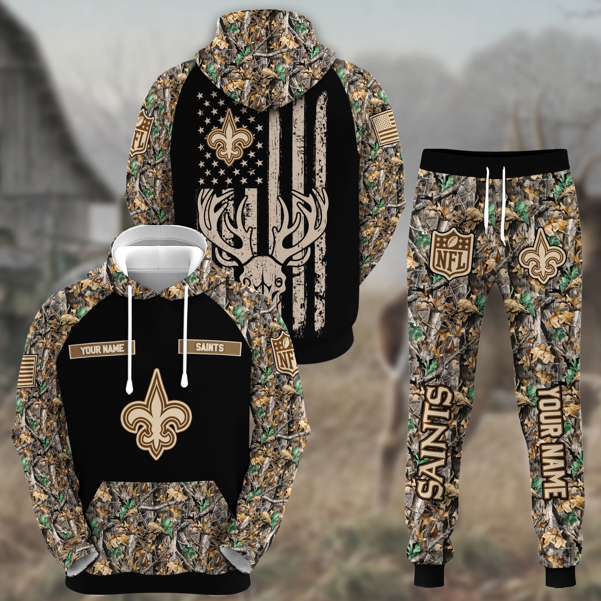 New Orleans Saints Hunting Hoodie And Sweatpants Custom Your name , Sport Hoodie And Sweatpants, Sport Gifts For Fan EHIVM-62730