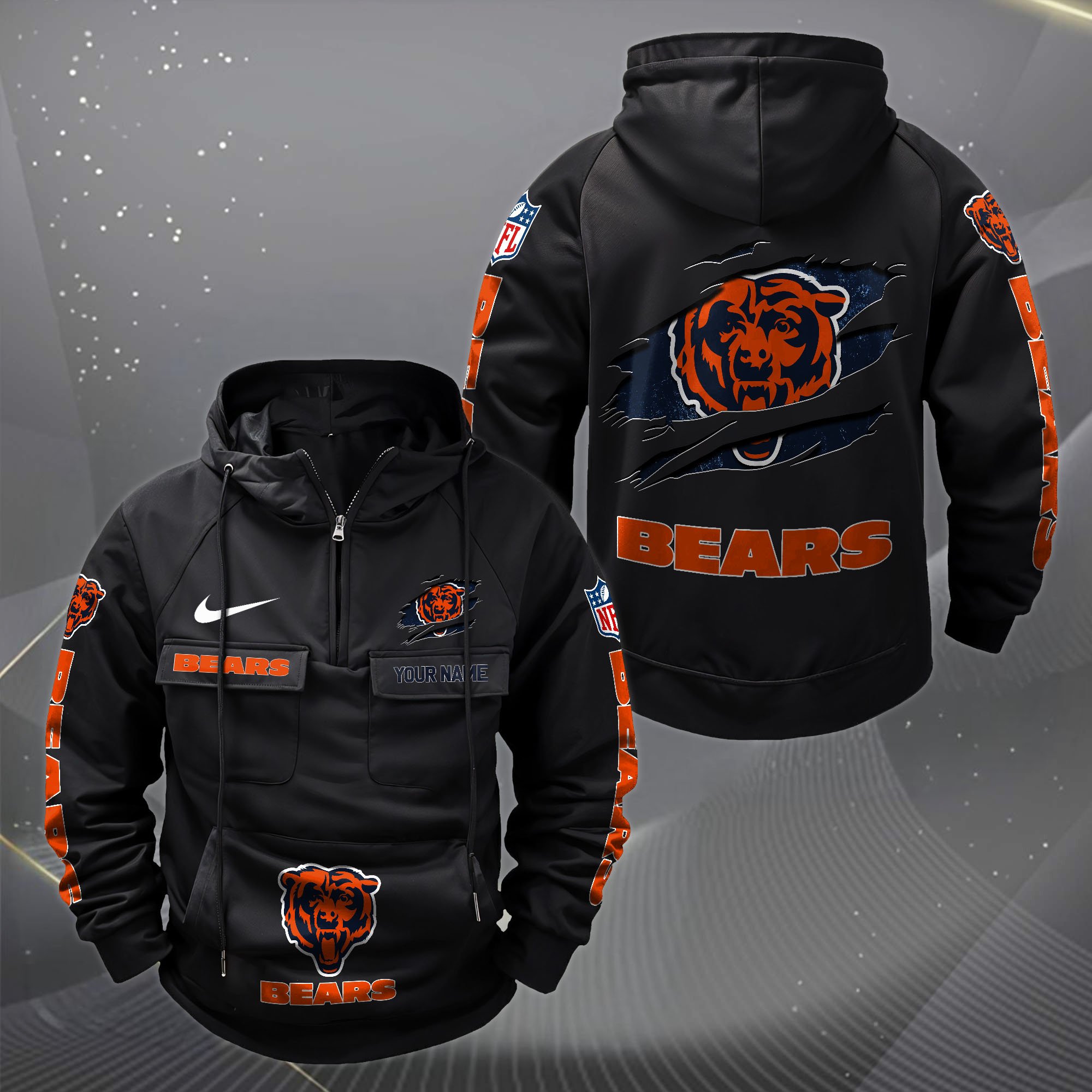 Chicago Bears Vintage Men Hoodie Custom Your Name,  Sport Hoodie, Sport Gifts For Fan EHIVM-62731