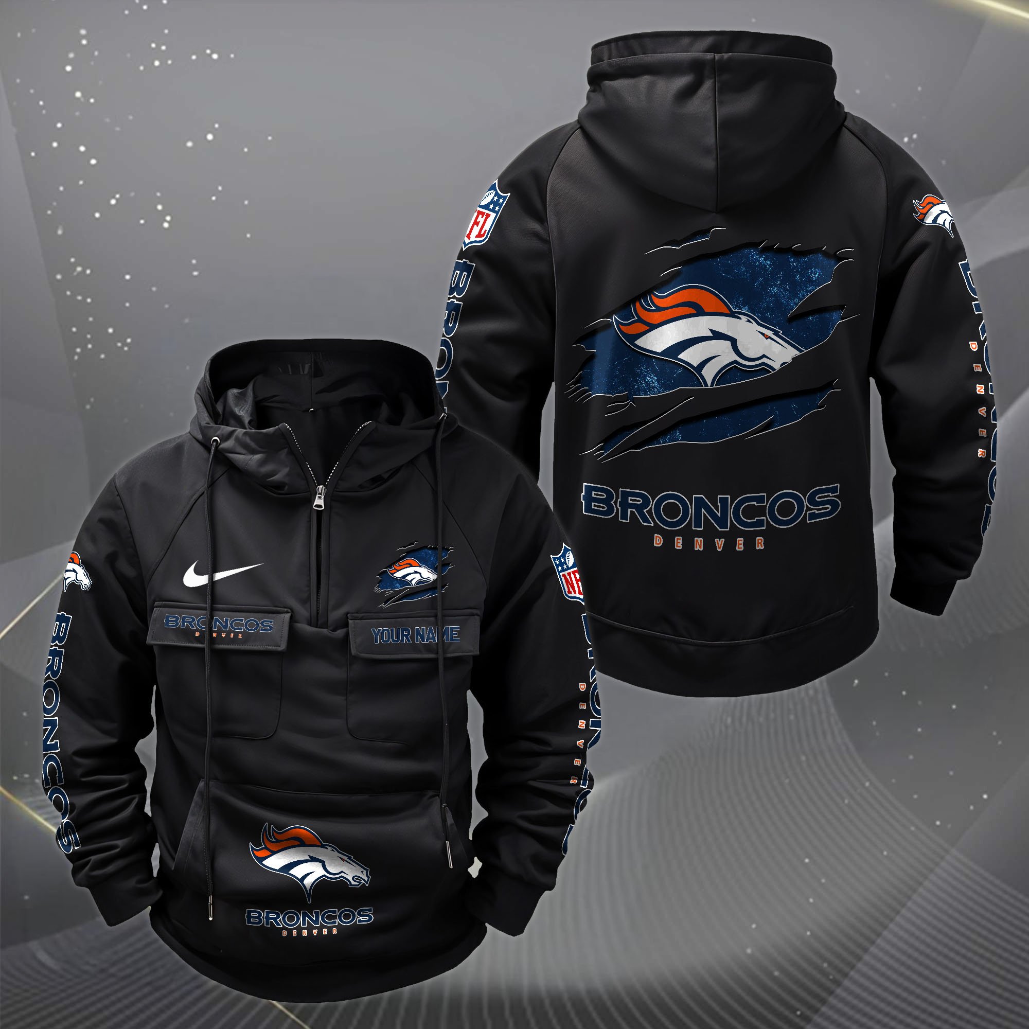 Denver Broncos Vintage Men Hoodie Custom Your Name,  Sport Hoodie, Sport Gifts For Fan EHIVM-62731