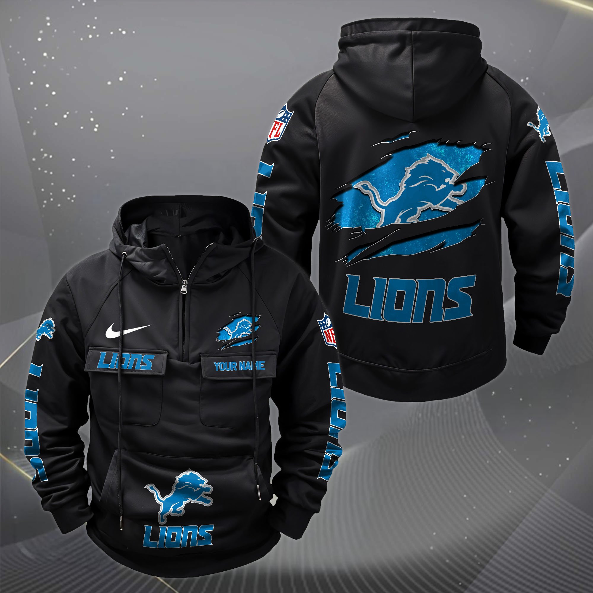 Detroit Lions Vintage Men Hoodie Custom Your Name,  Sport Hoodie, Sport Gifts For Fan EHIVM-62731