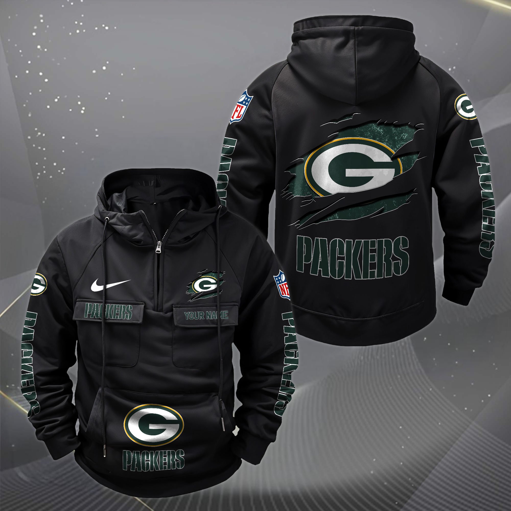 Green Bay Packers Vintage Men Hoodie Custom Your Name,  Sport Hoodie, Sport Gifts For Fan EHIVM-62731