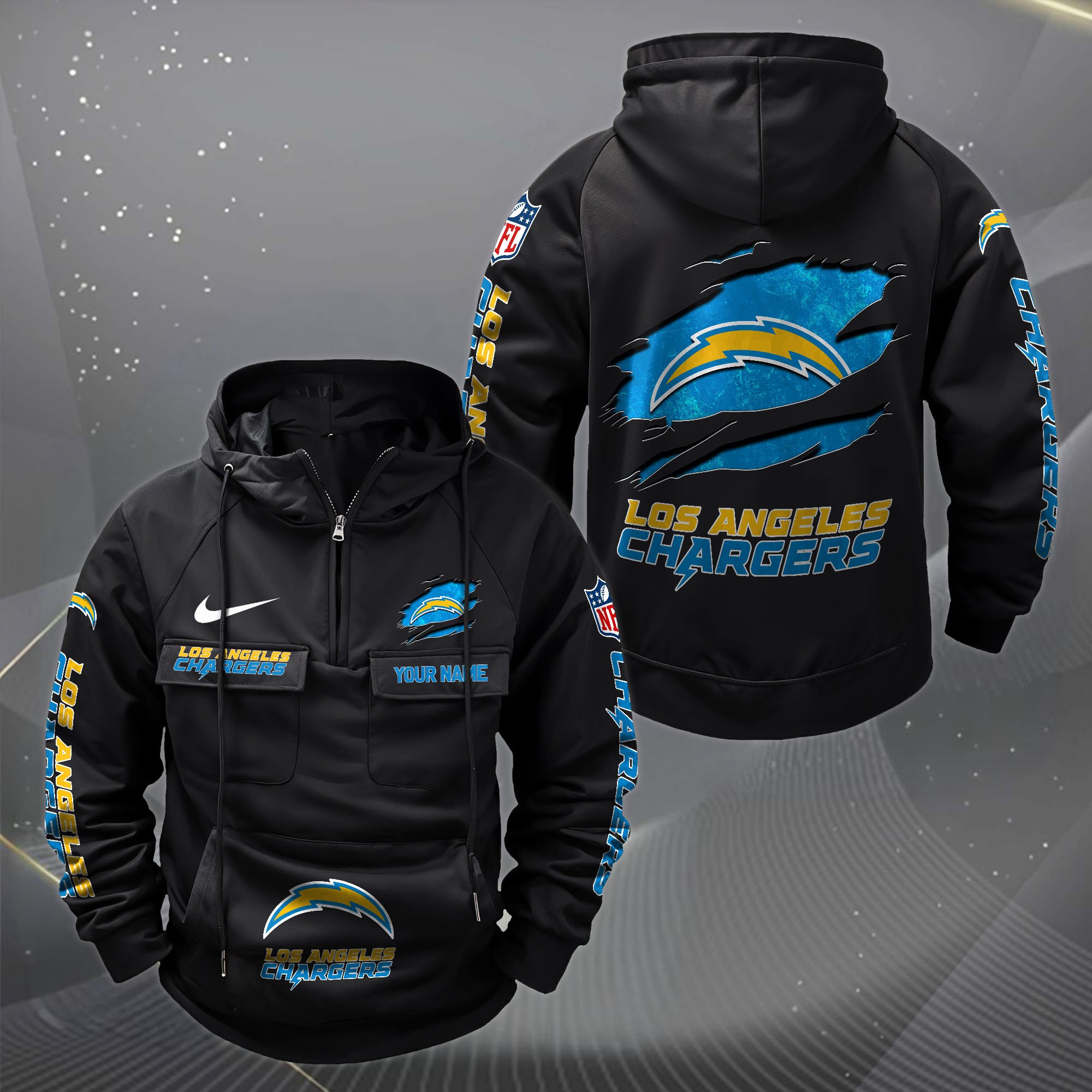 Los Angeles Chargers Vintage Men Hoodie Custom Your Name,  Sport Hoodie, Sport Gifts For Fan EHIVM-62731