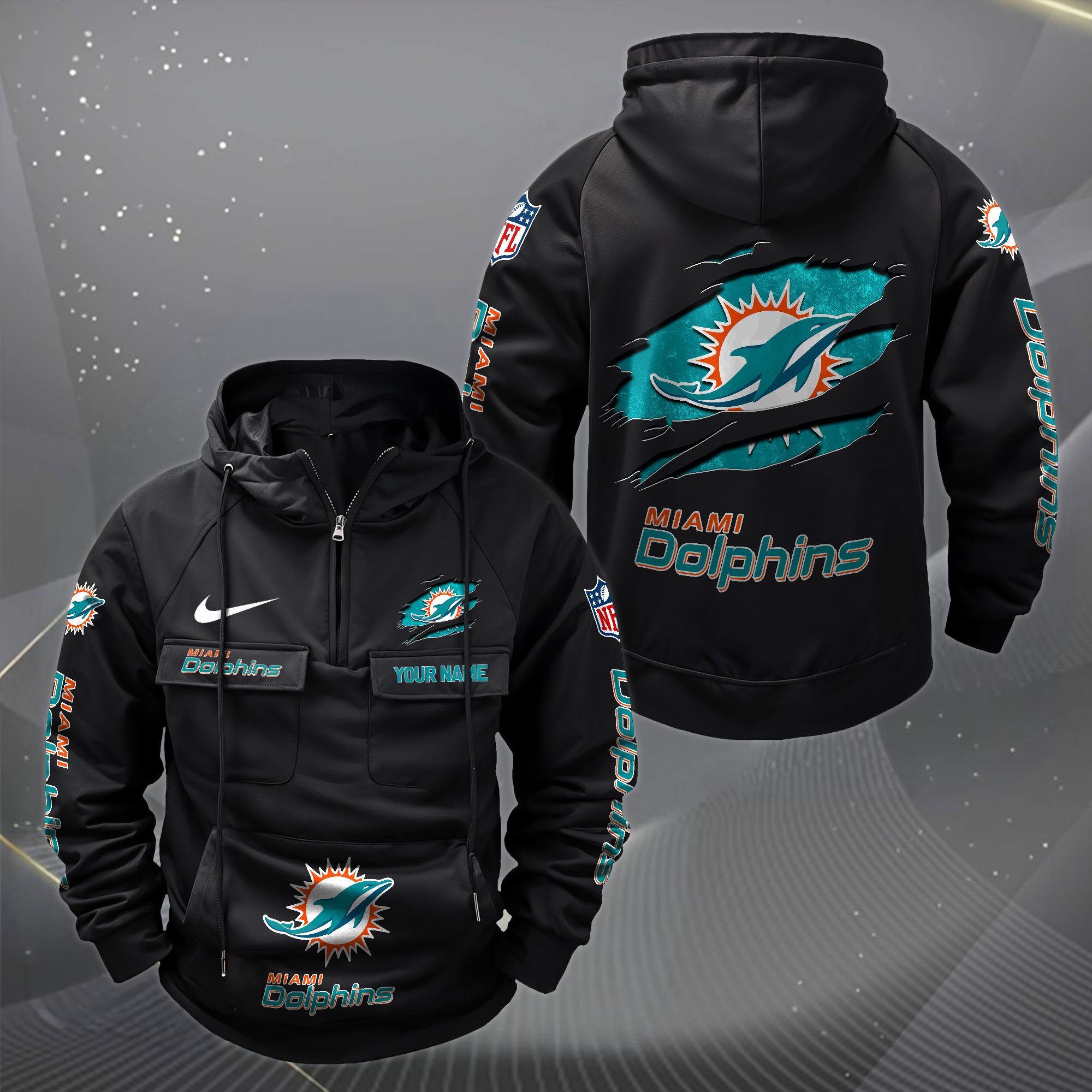 Miami Dolphins Vintage Men Hoodie Custom Your Name,  Sport Hoodie, Sport Gifts For Fan EHIVM-62731