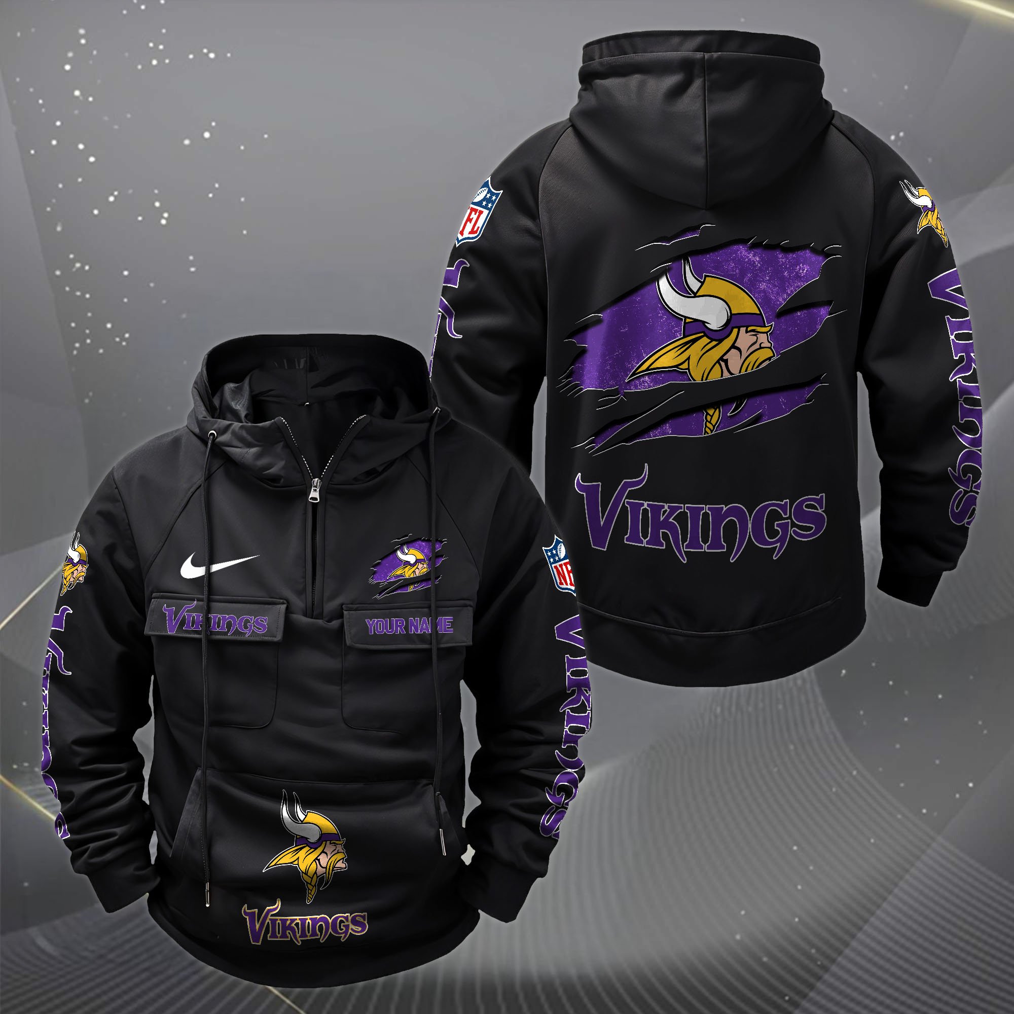 Minnesota Vikings Vintage Men Hoodie Custom Your Name,  Sport Hoodie, Sport Gifts For Fan EHIVM-62731