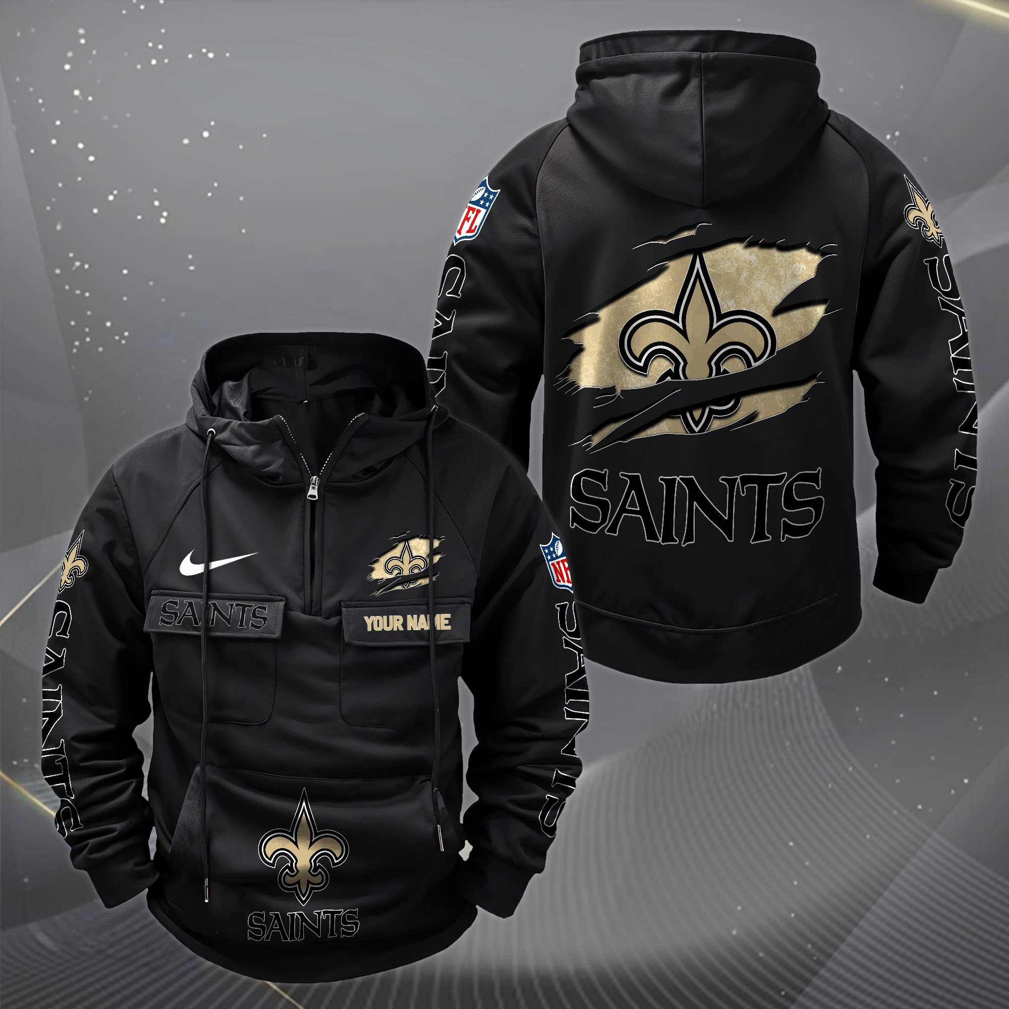 New Orleans Saints Vintage Men Hoodie Custom Your Name,  Sport Hoodie, Sport Gifts For Fan EHIVM-62731