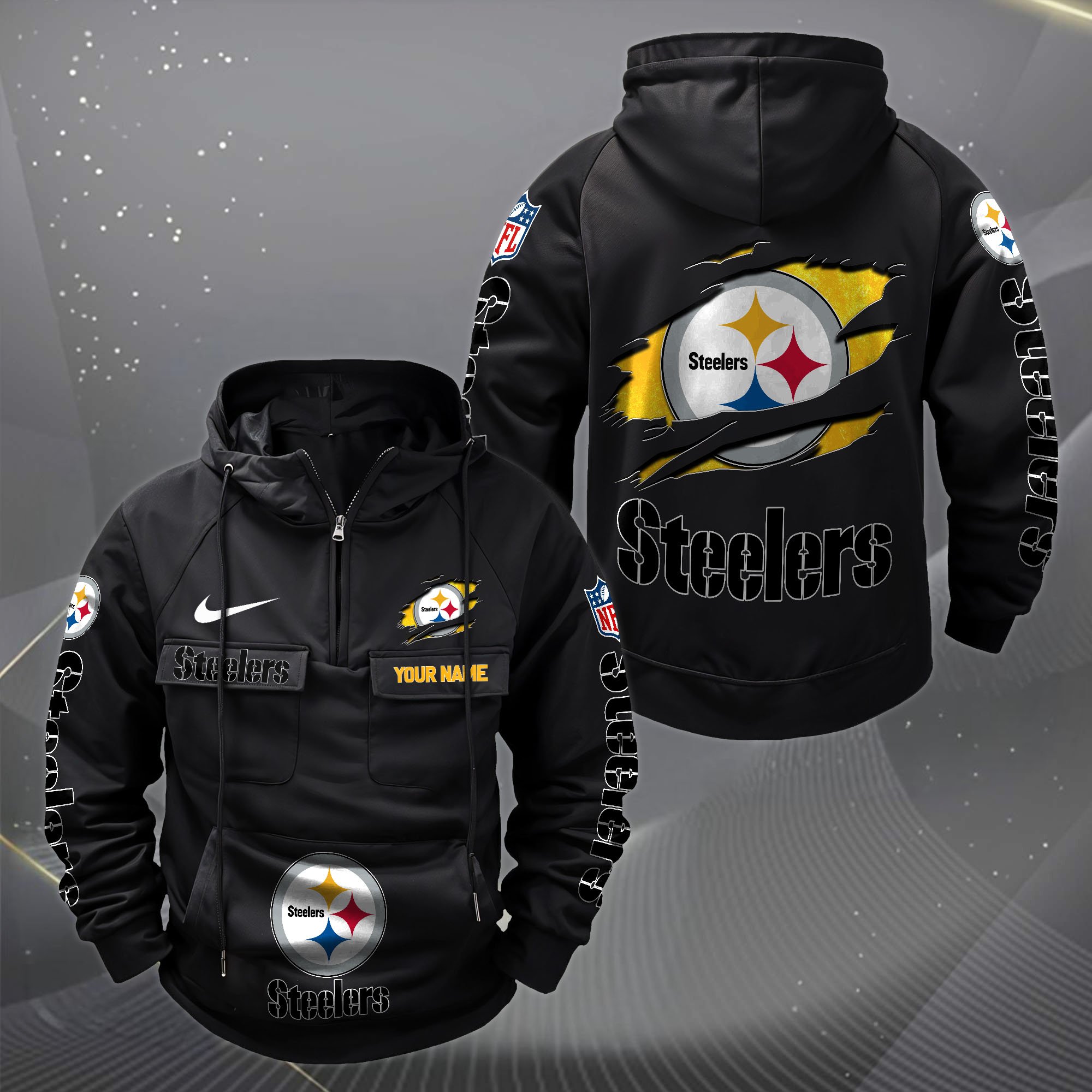 Pittsburgh Steelers Vintage Men Hoodie Custom Your Name,  Sport Hoodie, Sport Gifts For Fan EHIVM-62731