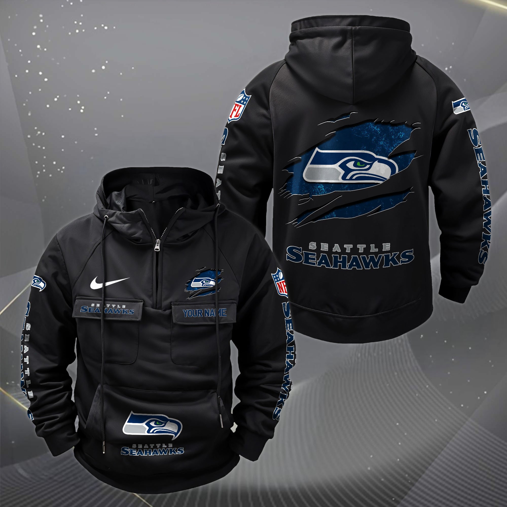 Seattle Seahawks Vintage Men Hoodie Custom Your Name,  Sport Hoodie, Sport Gifts For Fan EHIVM-62731