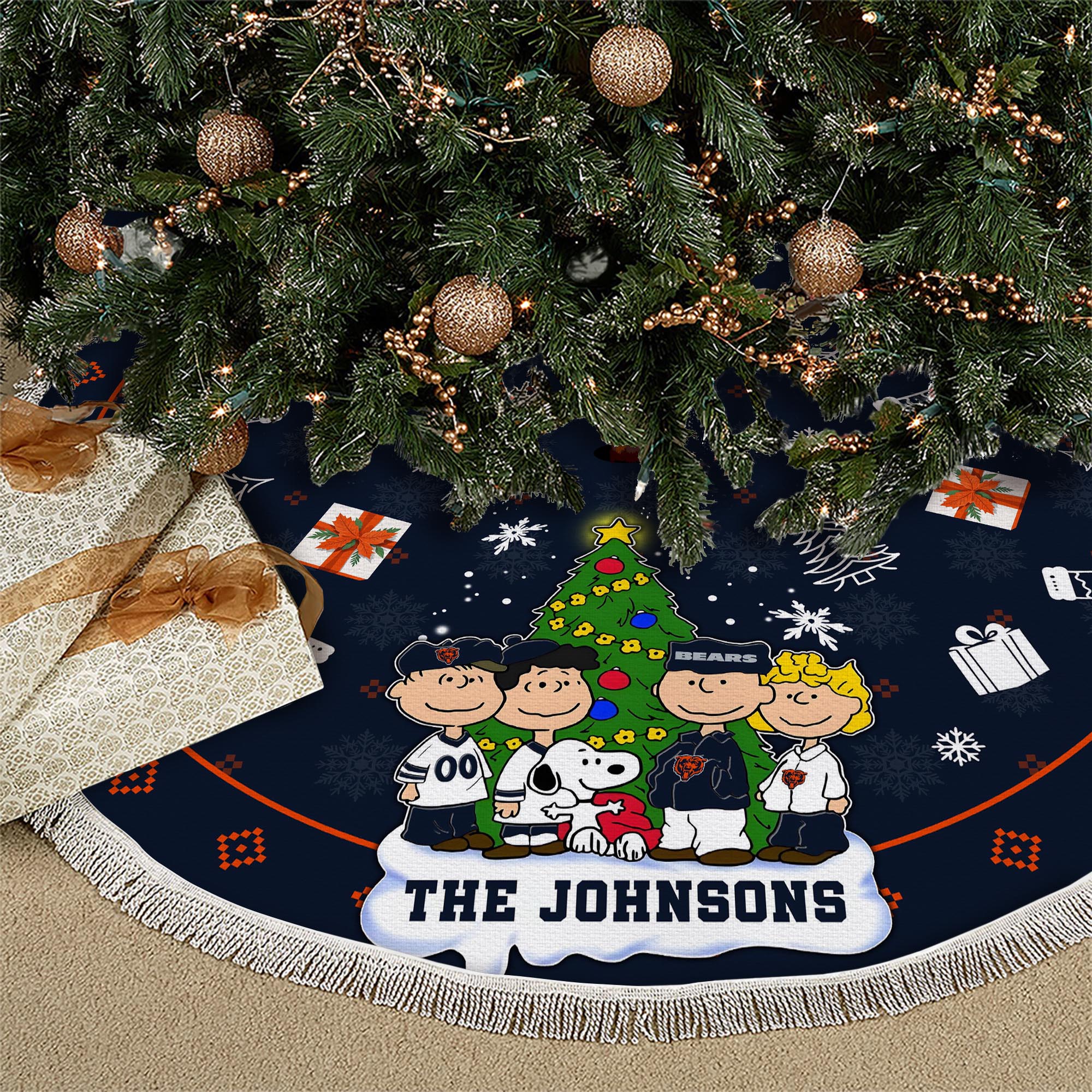 Chicago Bears Tree Skirt Bordered Custom Family Name 2024 Version, Christmas Tree Skirt For Sport Fans, Christmas Decorations EHIVM-62751