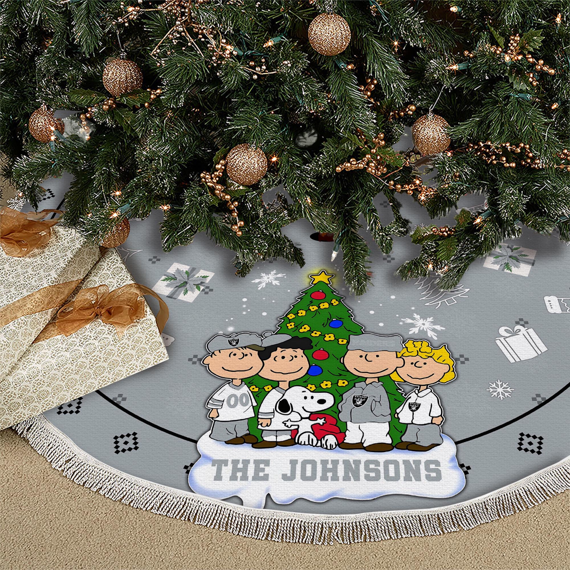 Las Vegas Raiders Tree Skirt Bordered Custom Family Name 2024 Version, Christmas Tree Skirt For Sport Fans, Christmas Decorations EHIVM-62751