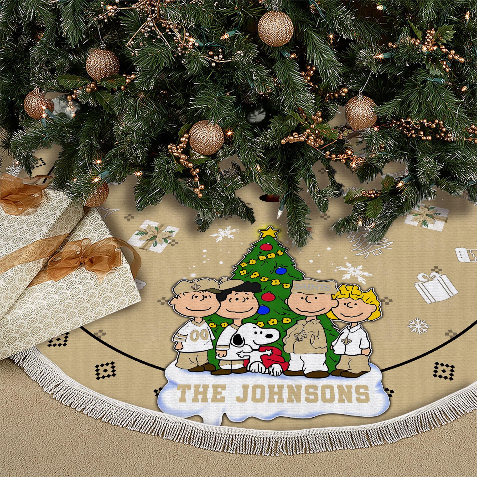 New Orleans Saints Tree Skirt Bordered Custom Family Name 2024 Version, Christmas Tree Skirt For Sport Fans, Christmas Decorations EHIVM-62751