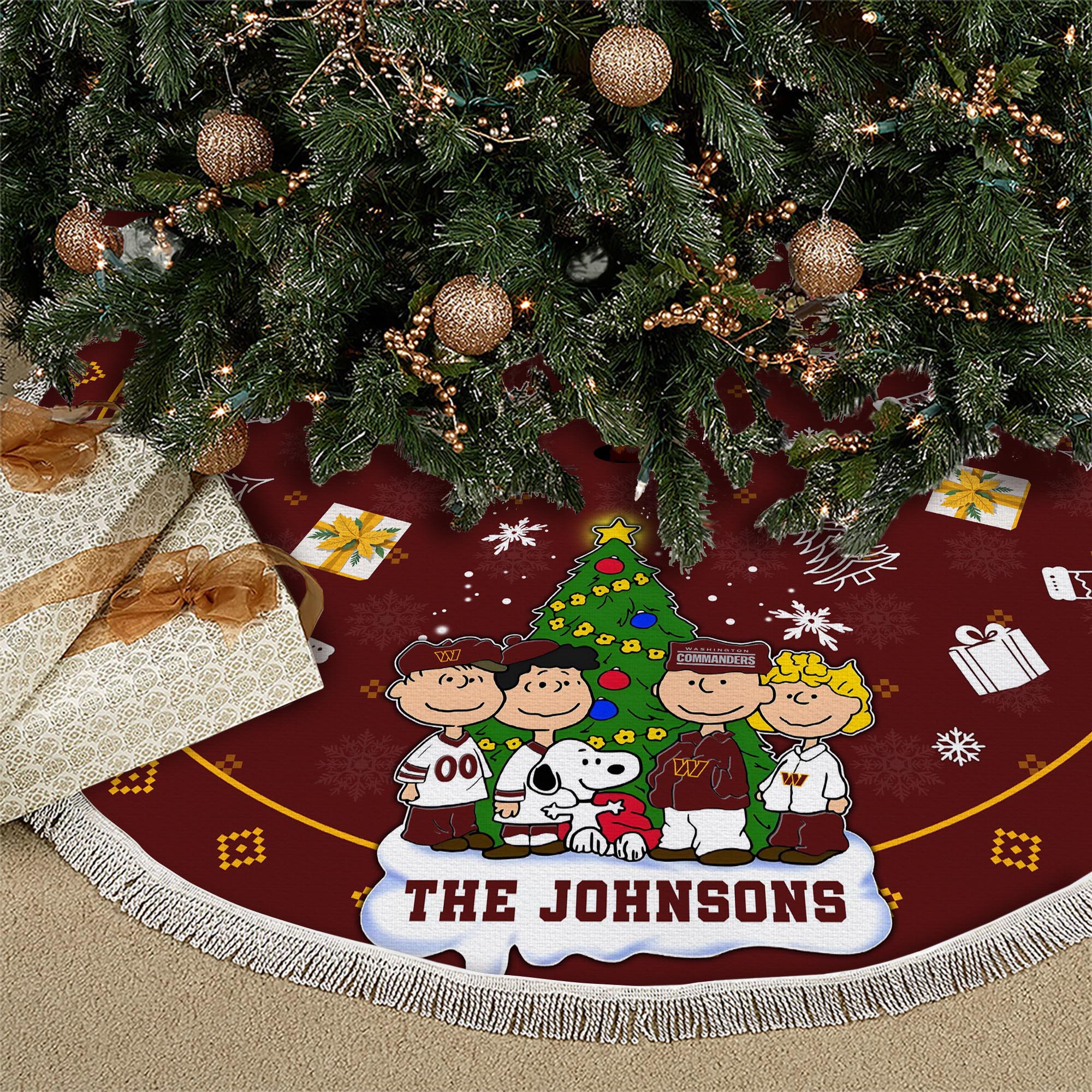 Washington Commanders Tree Skirt Bordered Custom Family Name 2024 Version, Christmas Tree Skirt For Sport Fans, Christmas Decorations EHIVM-62751