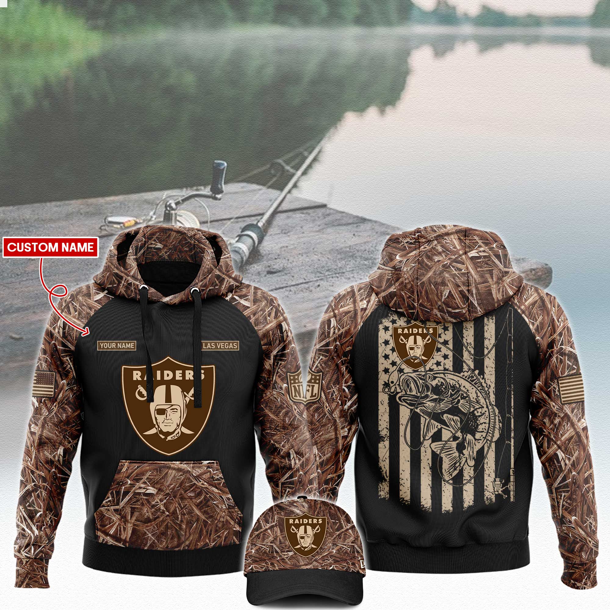 Las Vegas Raiders Hunting Hoodie And Sweatpants Custom Your Name 2024 Versions, Cap, Sport Hoodie And Sweatpants, Sport Gifts For Fan EHIVM-62764